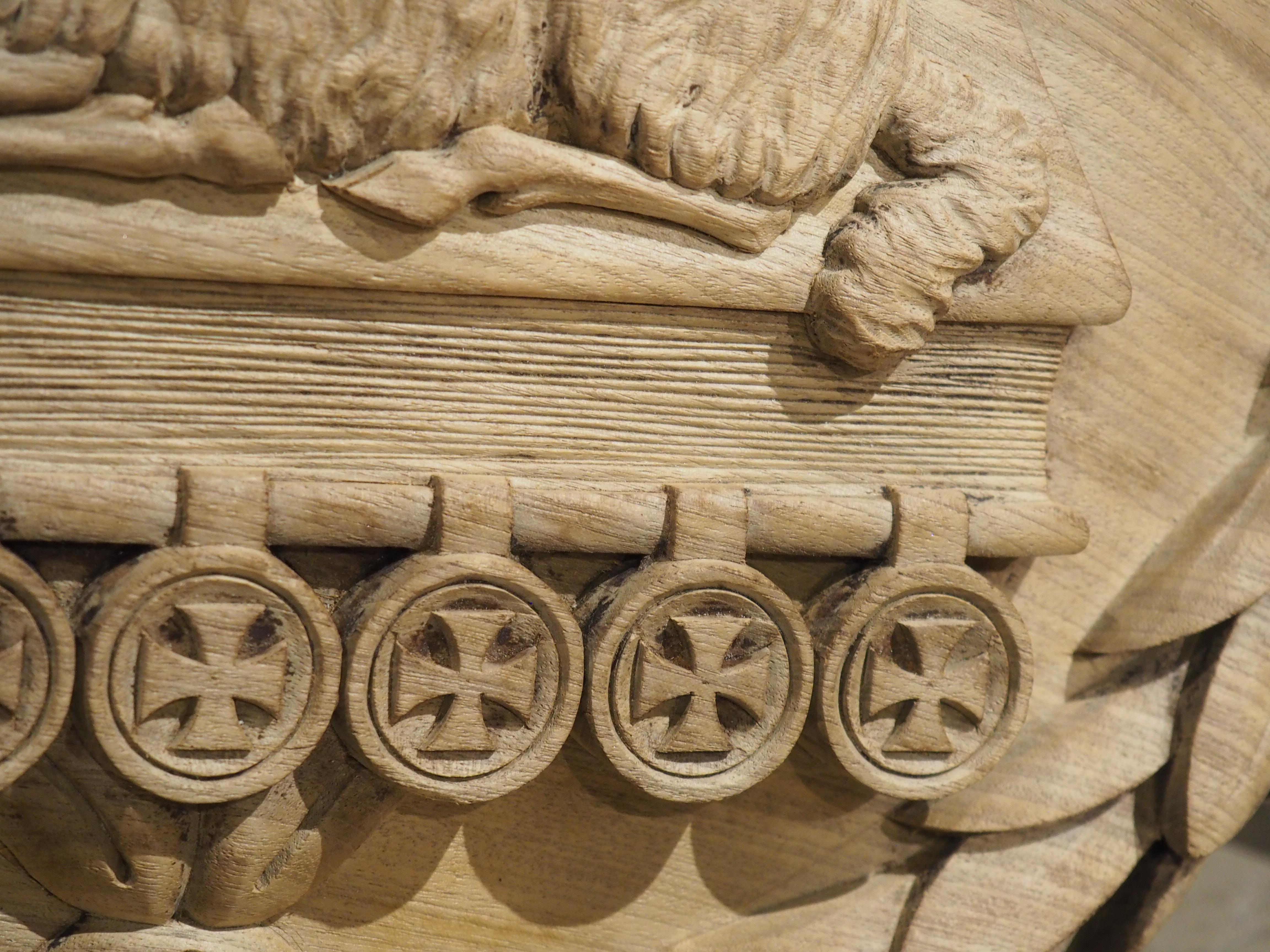 Bleached Antique Oak Carved Panel, The Paschal Lamb with Laurel Wreath, 19th C. For Sale 6