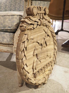 Bleached Antique Oak Carved Panel, The Paschal Lamb with Laurel Wreath, 19th C.