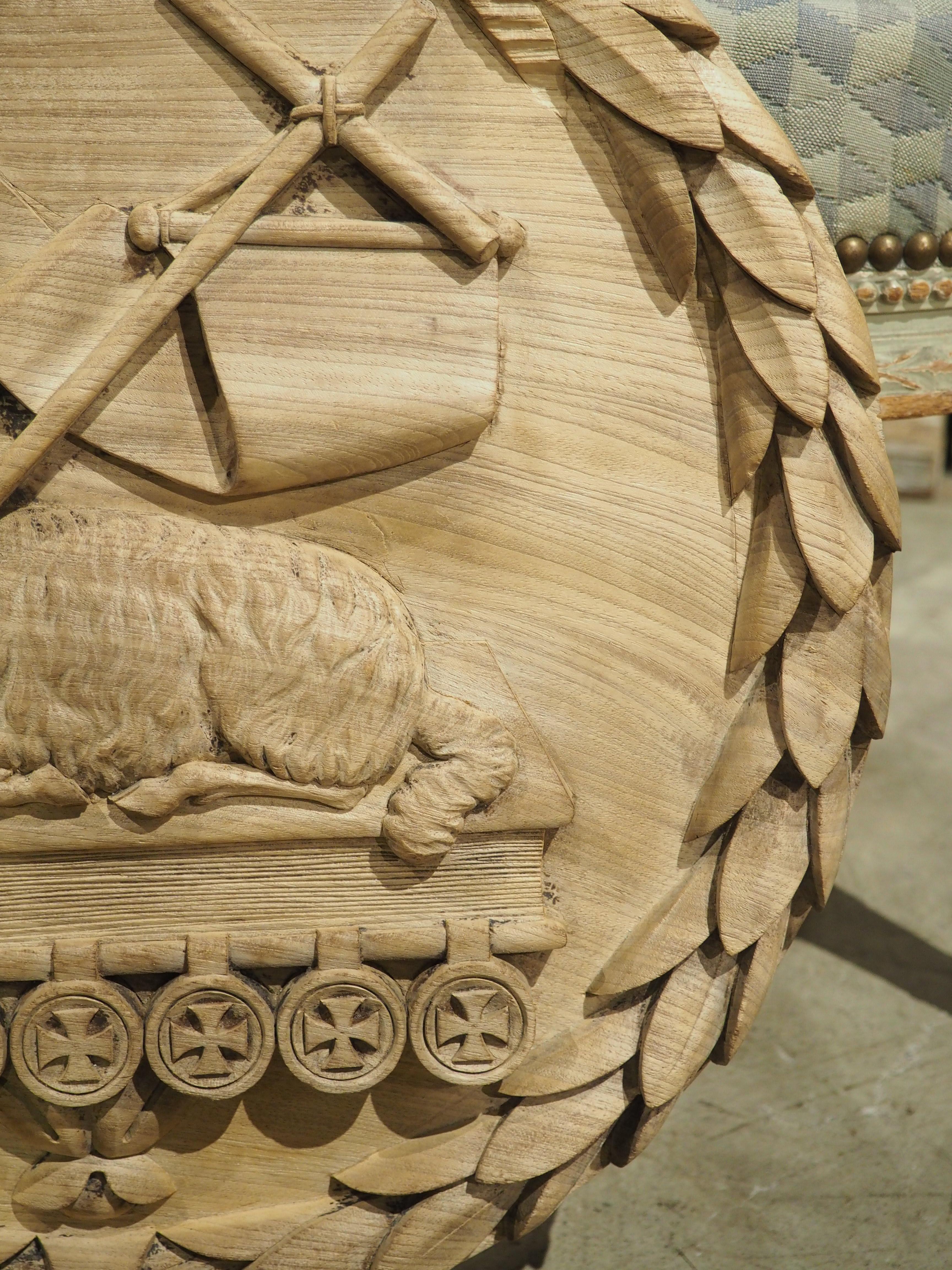 Bleached Antique Oak Carved Panel, The Paschal Lamb with Laurel Wreath, 19th C. For Sale 1