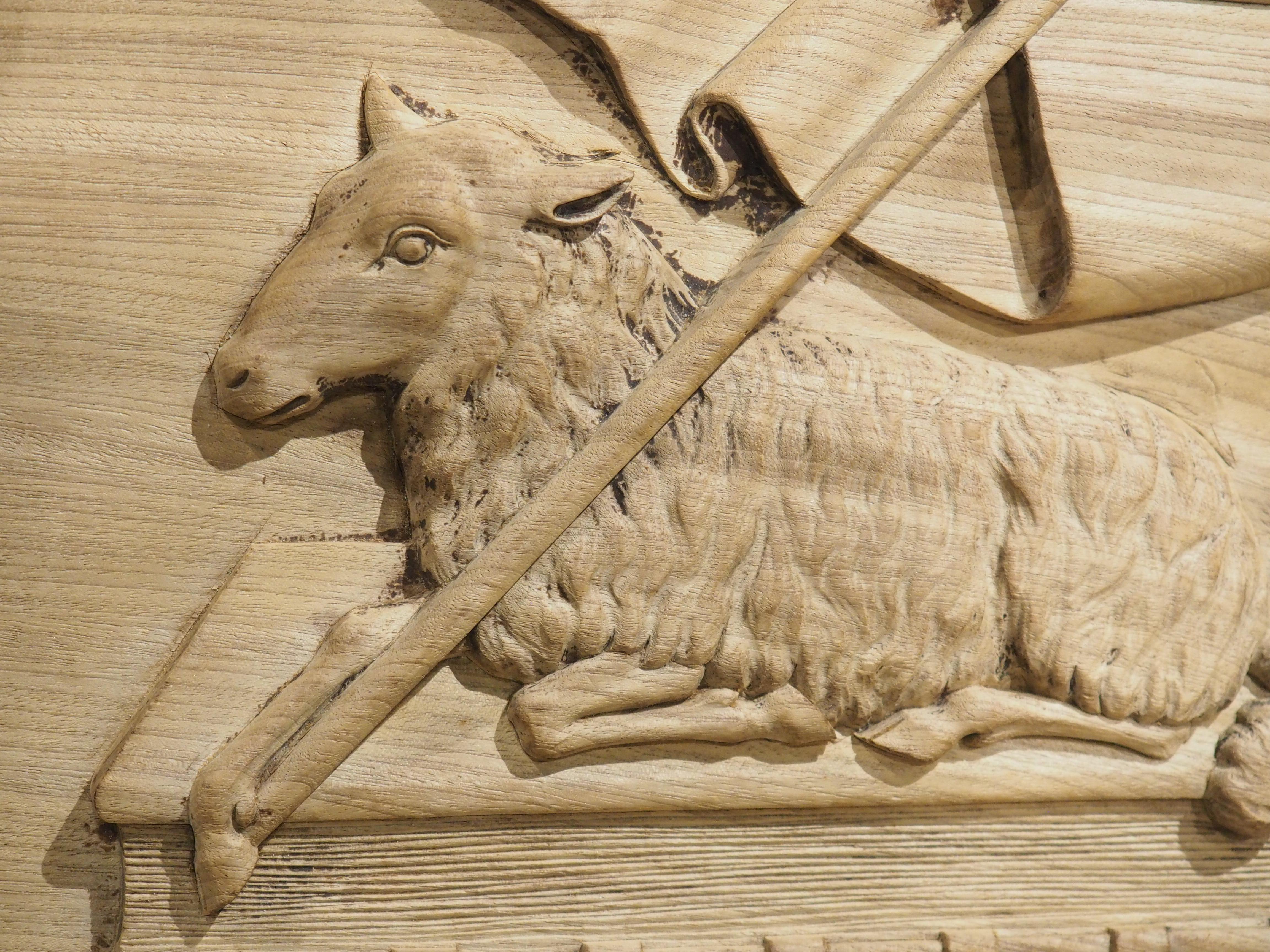 Bleached Antique Oak Carved Panel, The Paschal Lamb with Laurel Wreath, 19th C. For Sale 3