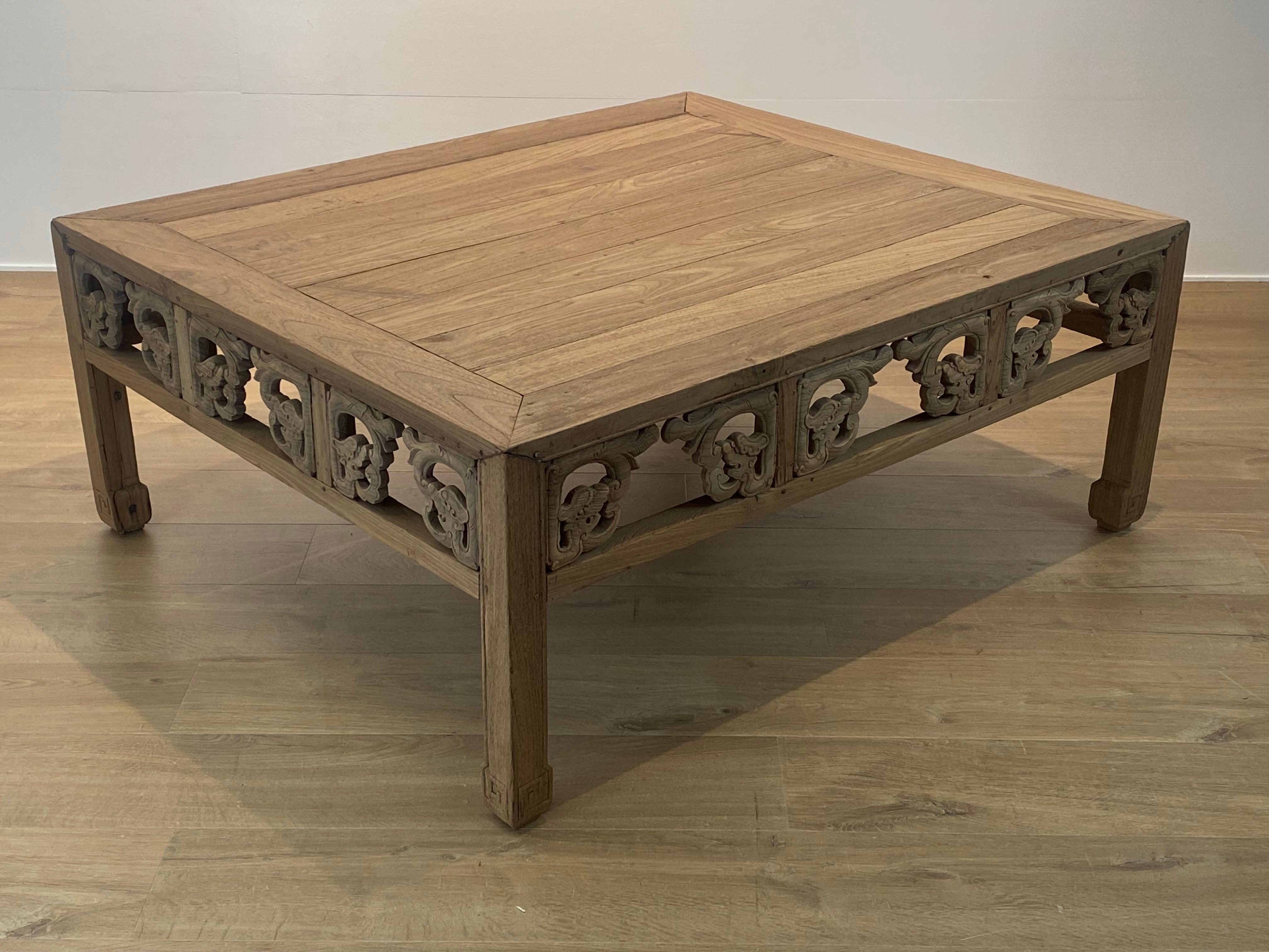 Exceptional and unique Sofa Table from Asia,
made of bleached Elm Wood,Central China from around 1920,
the table has a very warm and beautiful color and patina,
Oriental and refined design of the table,
good dimensions and to be placed in different