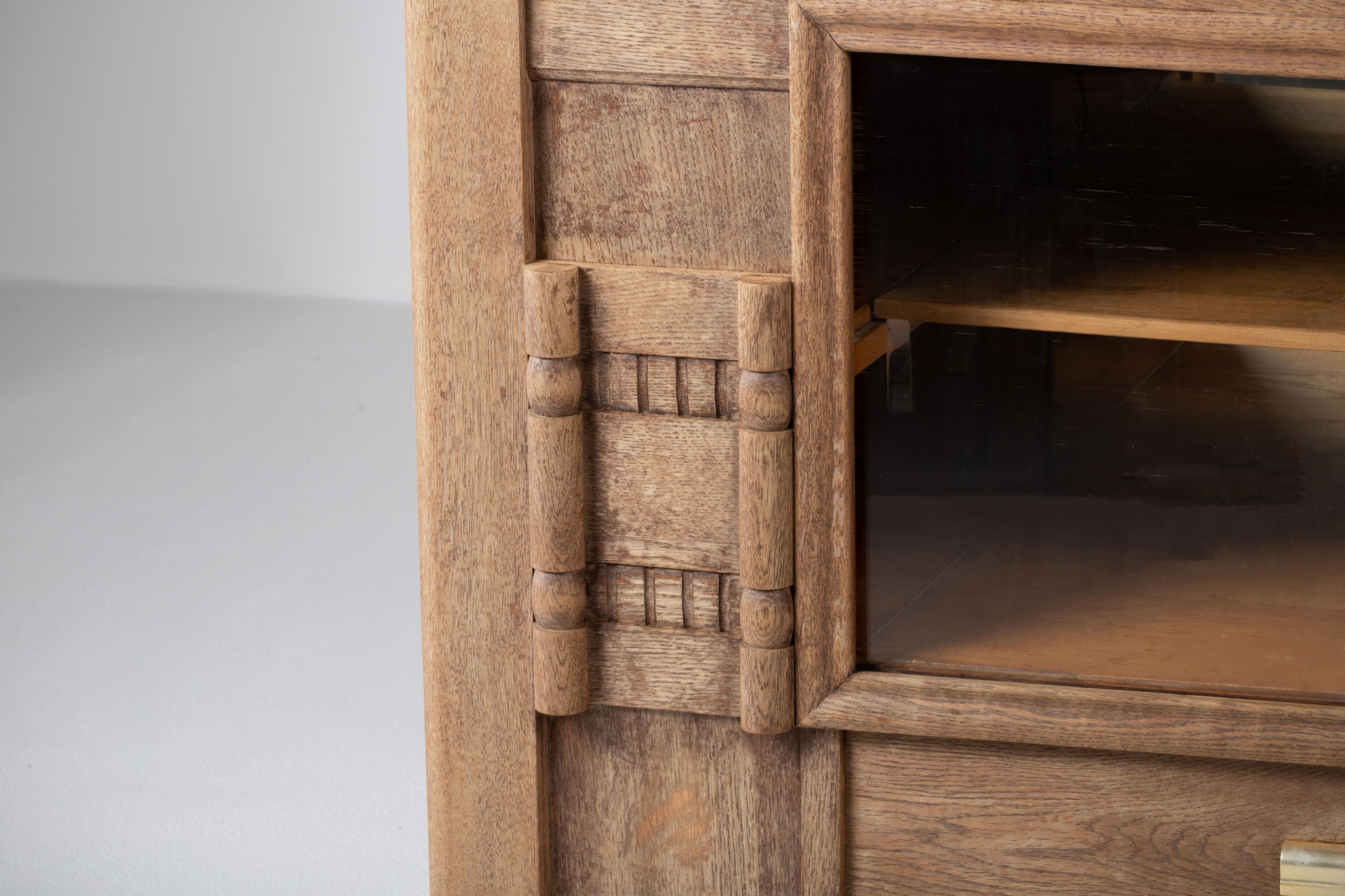 Bleached Art Deco Solid Oak Sideboard, France, 1940s For Sale 3