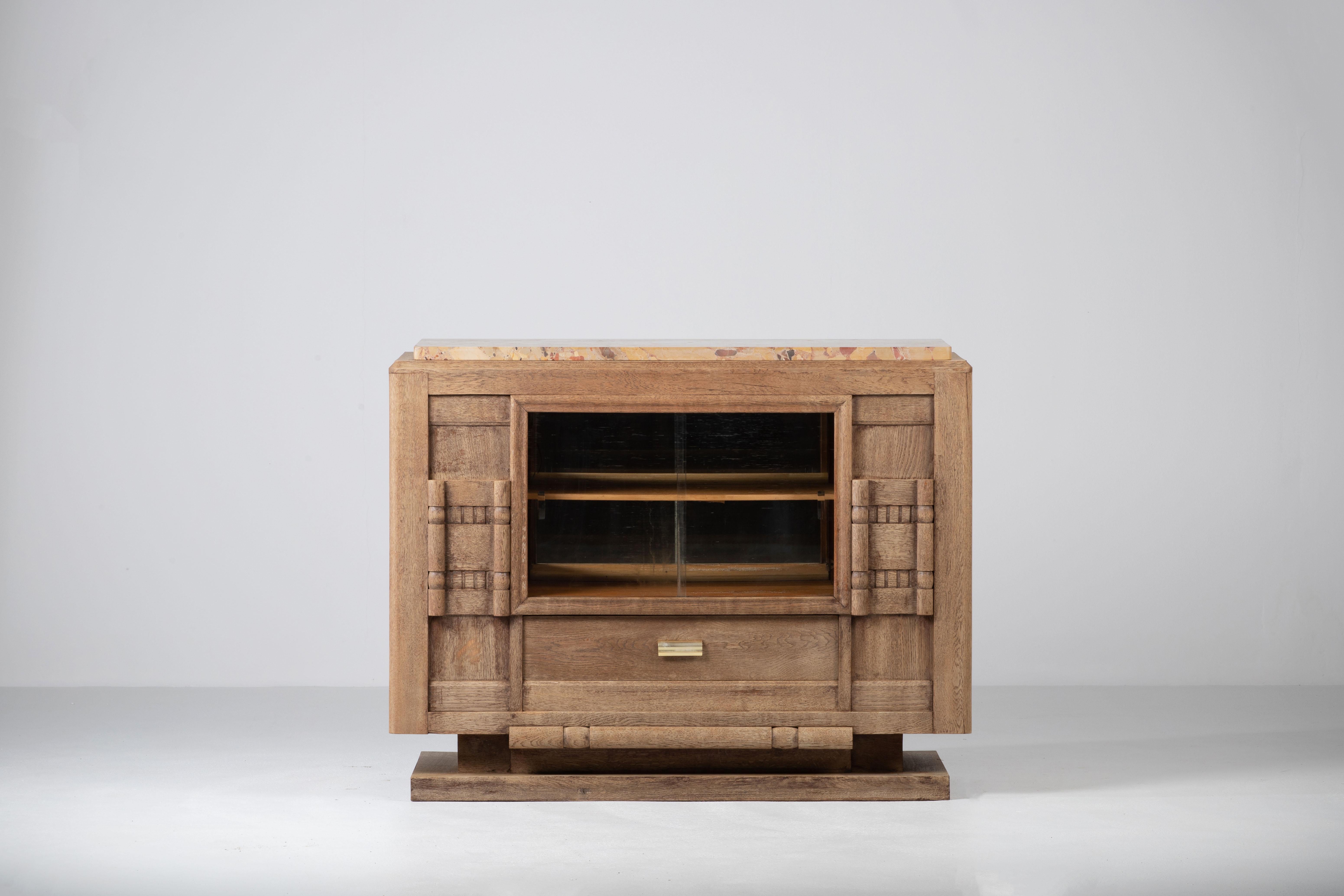 Mid-20th Century Bleached Art Deco Solid Oak Sideboard, France, 1940s For Sale