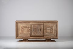 Bleached Art Deco Solid Oak Sideboard with Geometric Details, France, 1940s