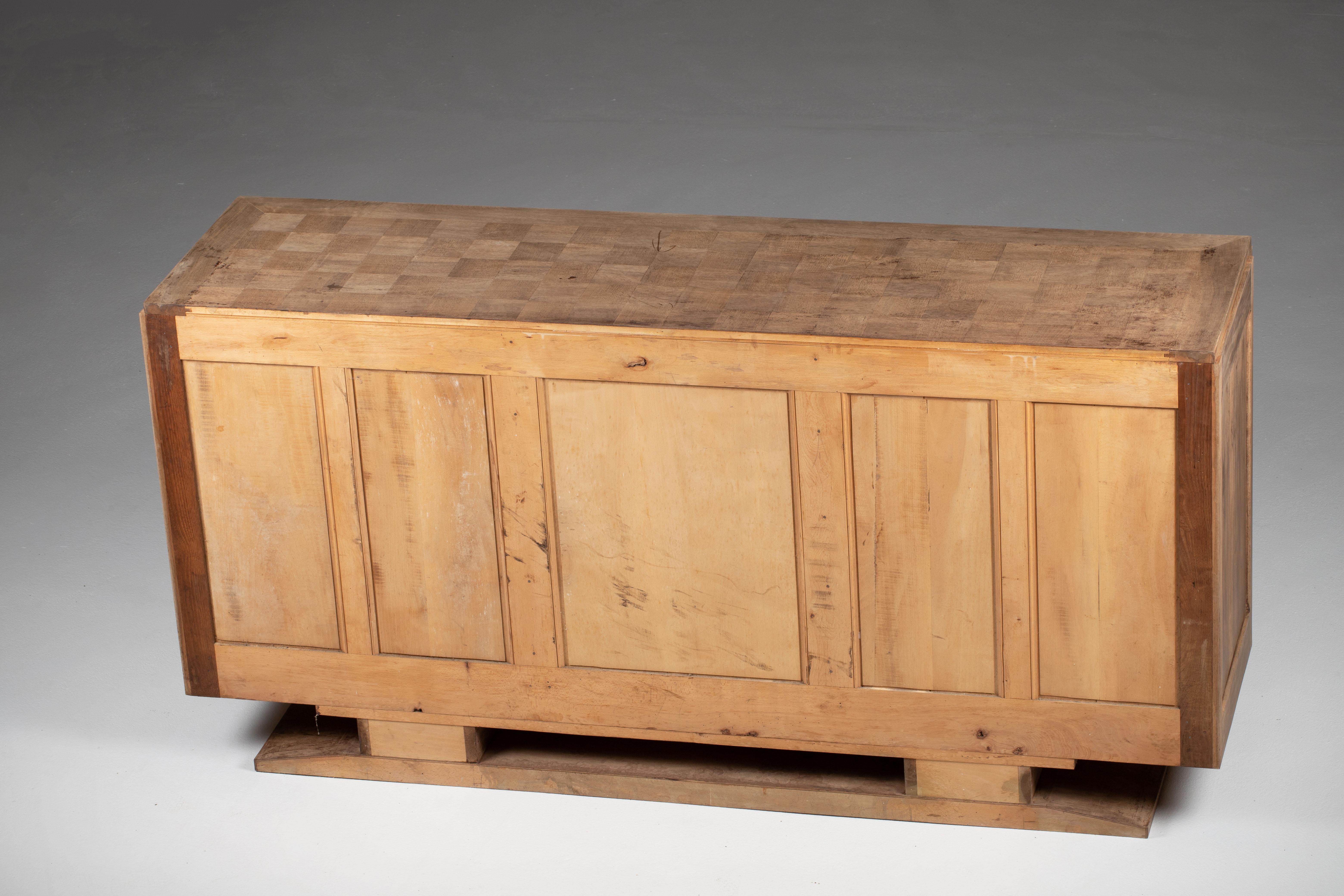 Bleached Art Deco Solid Oak Sideboard with Geometric Details, France, 1940s For Sale 13