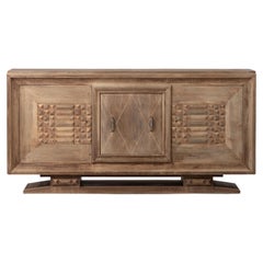 Bleached Art Deco Solid Oak Sideboard with Geometric Details, France, 1940s