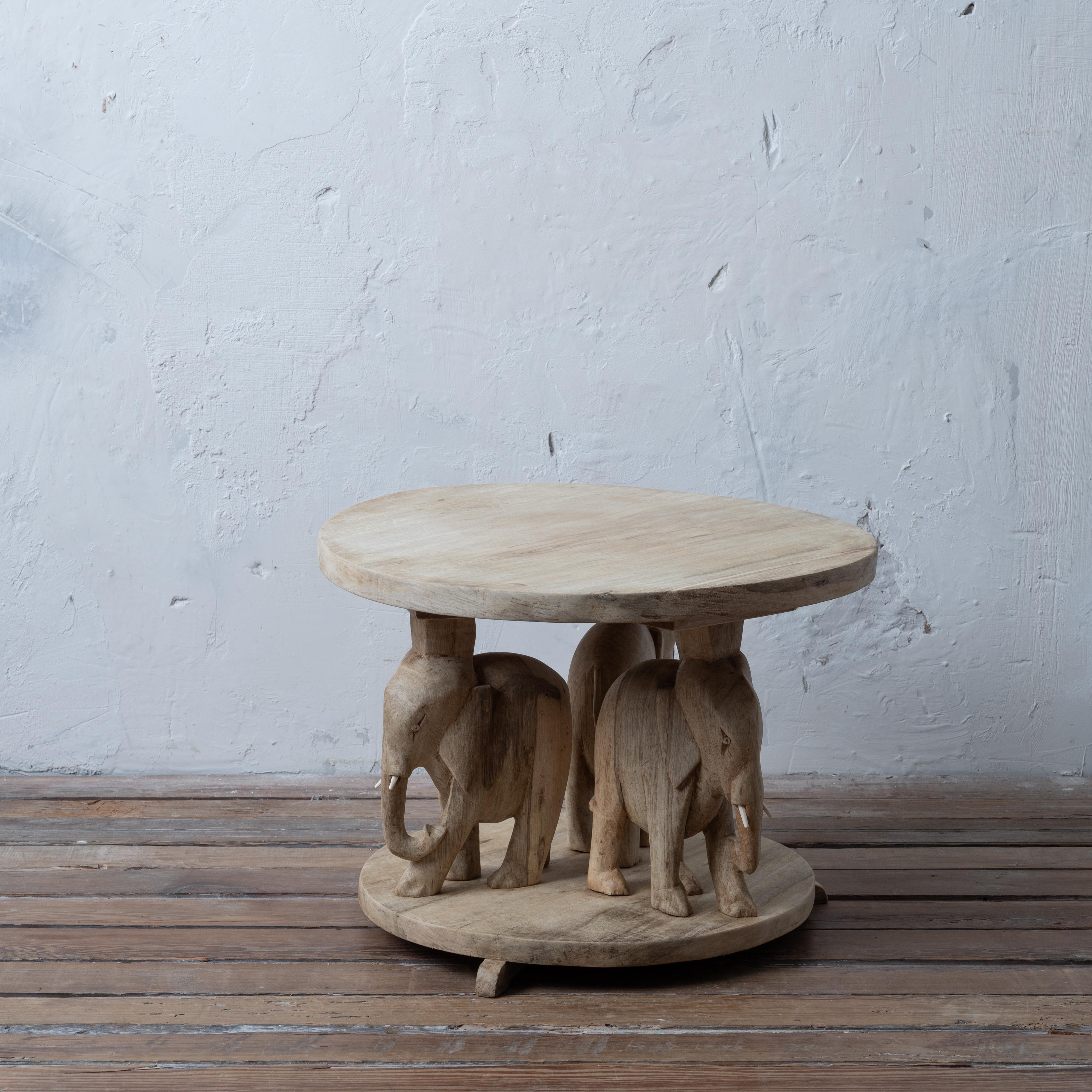 Wood Bleached Ashanti Carved Elephant Coffee Table, 1960s For Sale