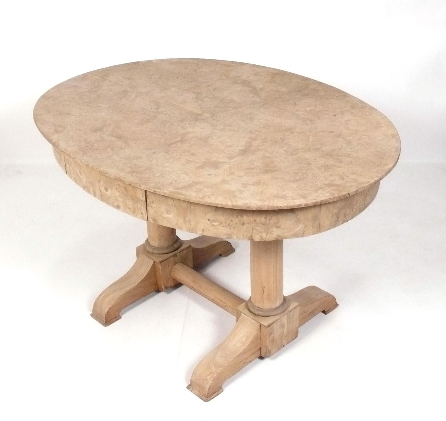 Austrian Bleached Biedermeier Oval Burlwood Desk or Console Table circa 19th Century For Sale