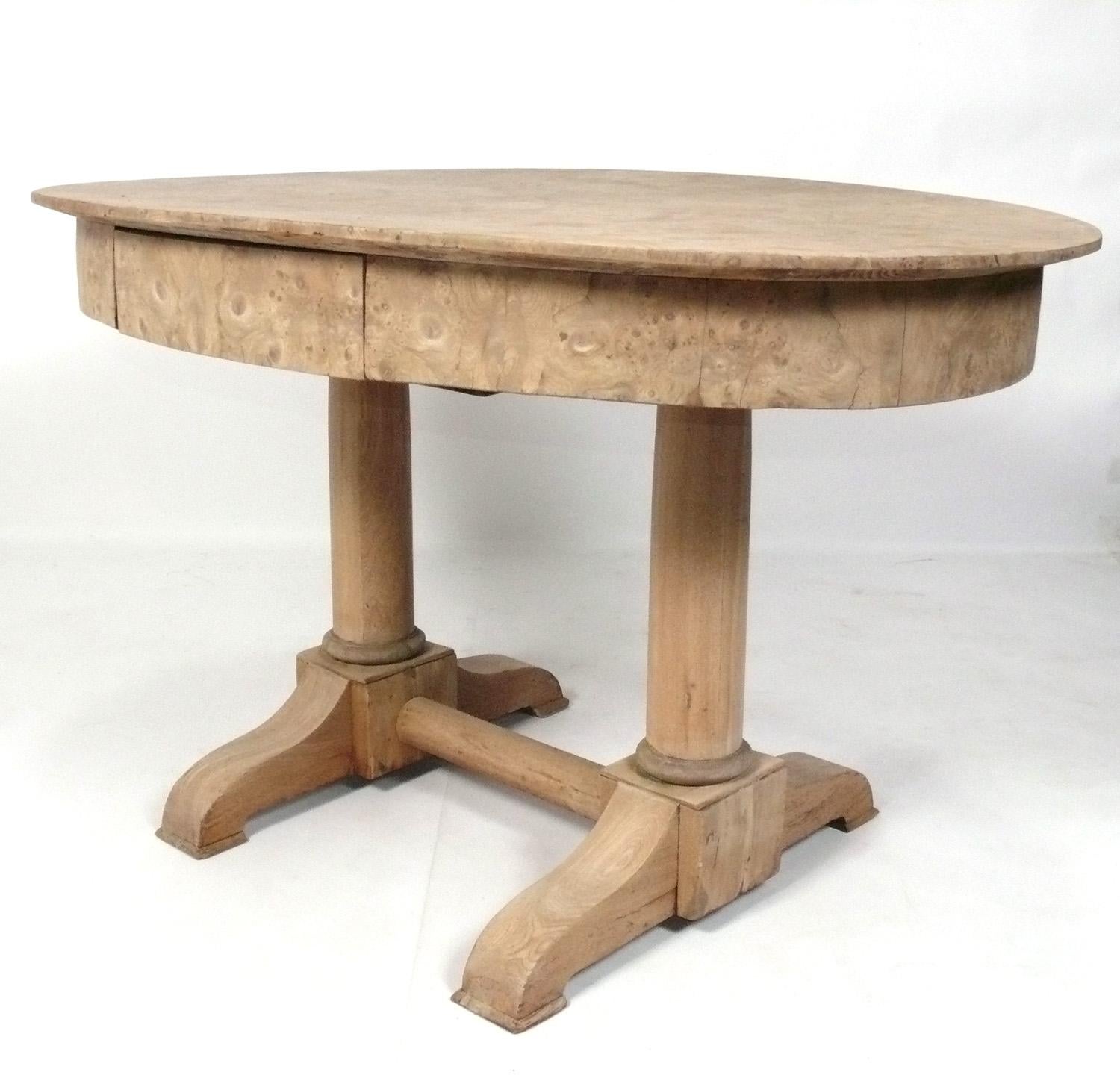 Bleached Biedermeier Oval Burlwood Desk or Console Table circa 19th Century For Sale 2