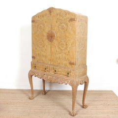 Bleached Burl Walnut Cocktail Cabinet Art Deco Drinks Bar