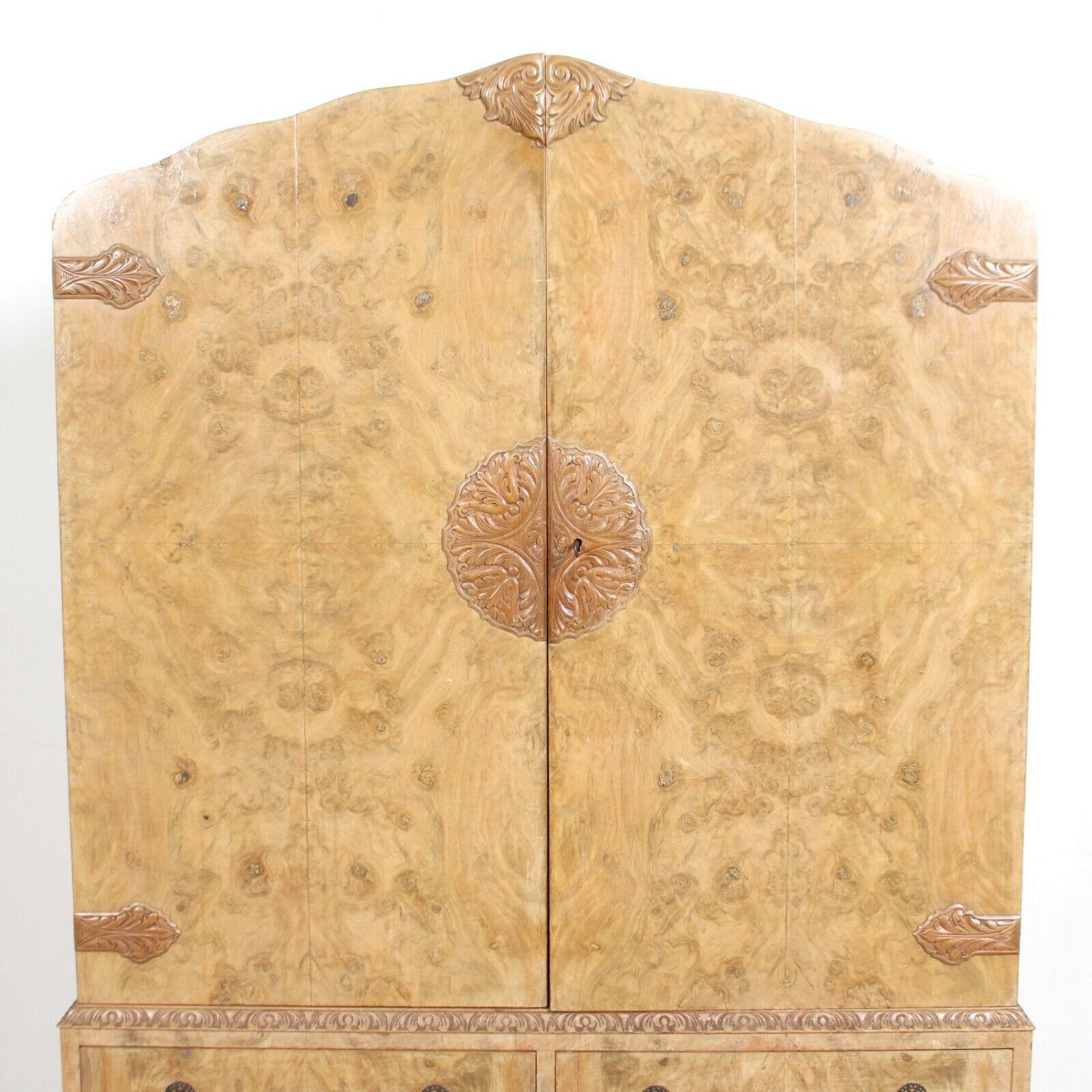 Bleached Burl Walnut Cocktail Cabinet Art Deco Drinks Bar In Good Condition For Sale In Newcastle upon Tyne, GB