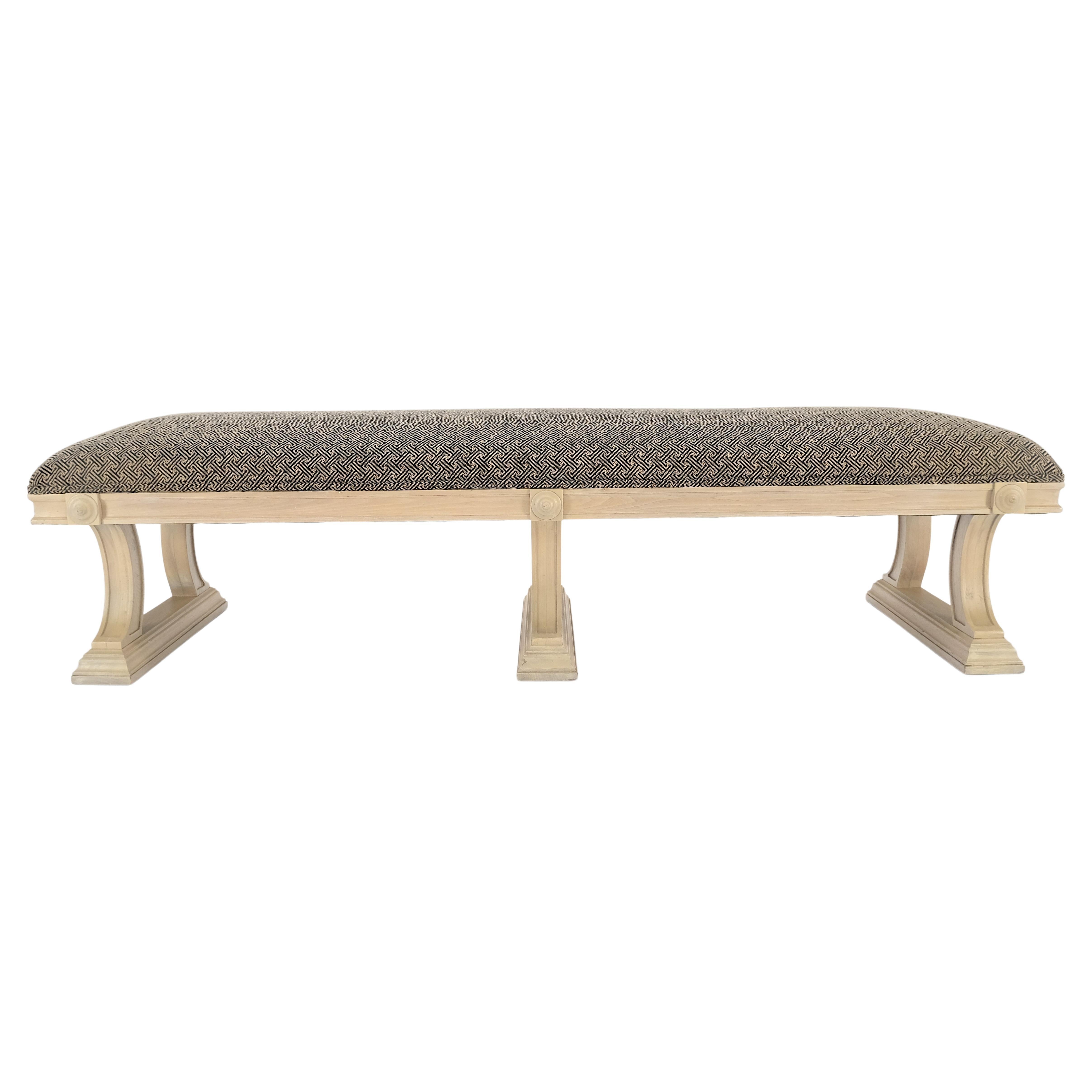 Custom Studio Made Bleached Carved Mahogany Tripple Pedestals Base Upholstered Seat Bench MINT!
