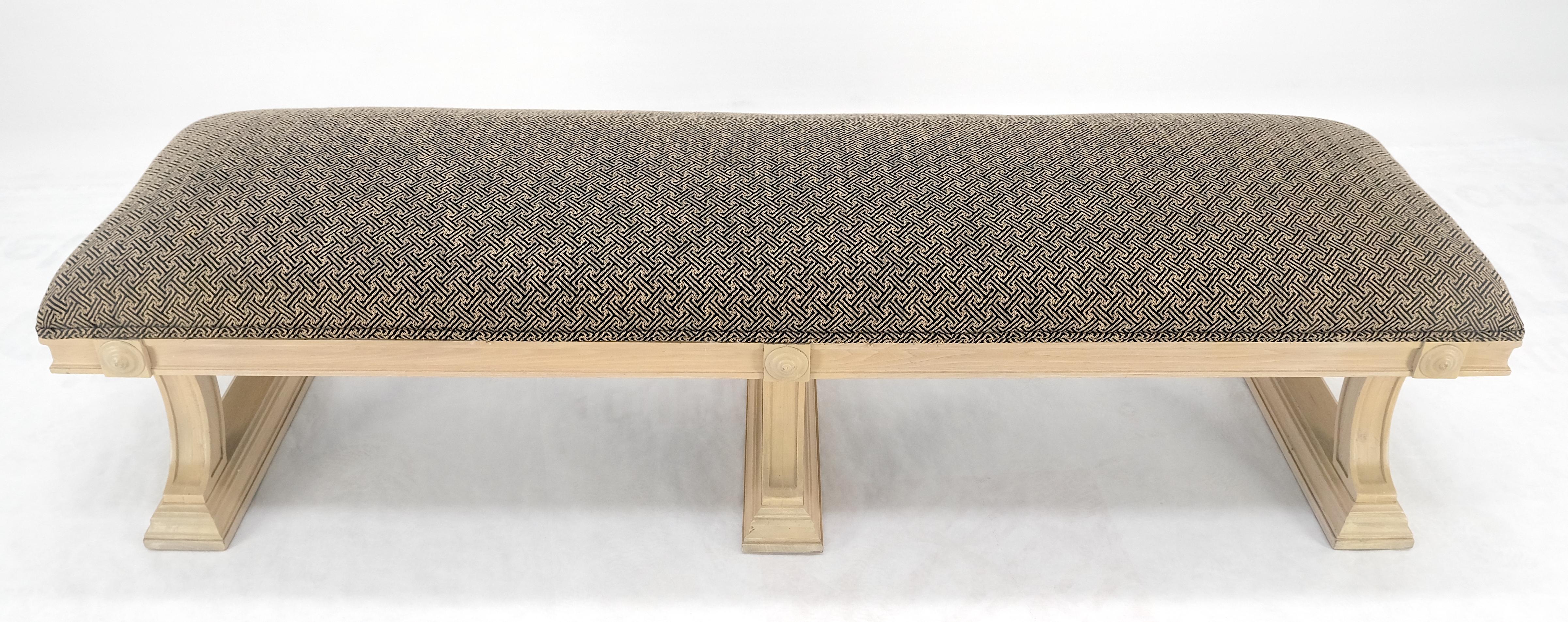 Mid-Century Modern Bleached Carved Mahogany Tripple Pedestals Base Upholstered Seat Bench MINT! For Sale