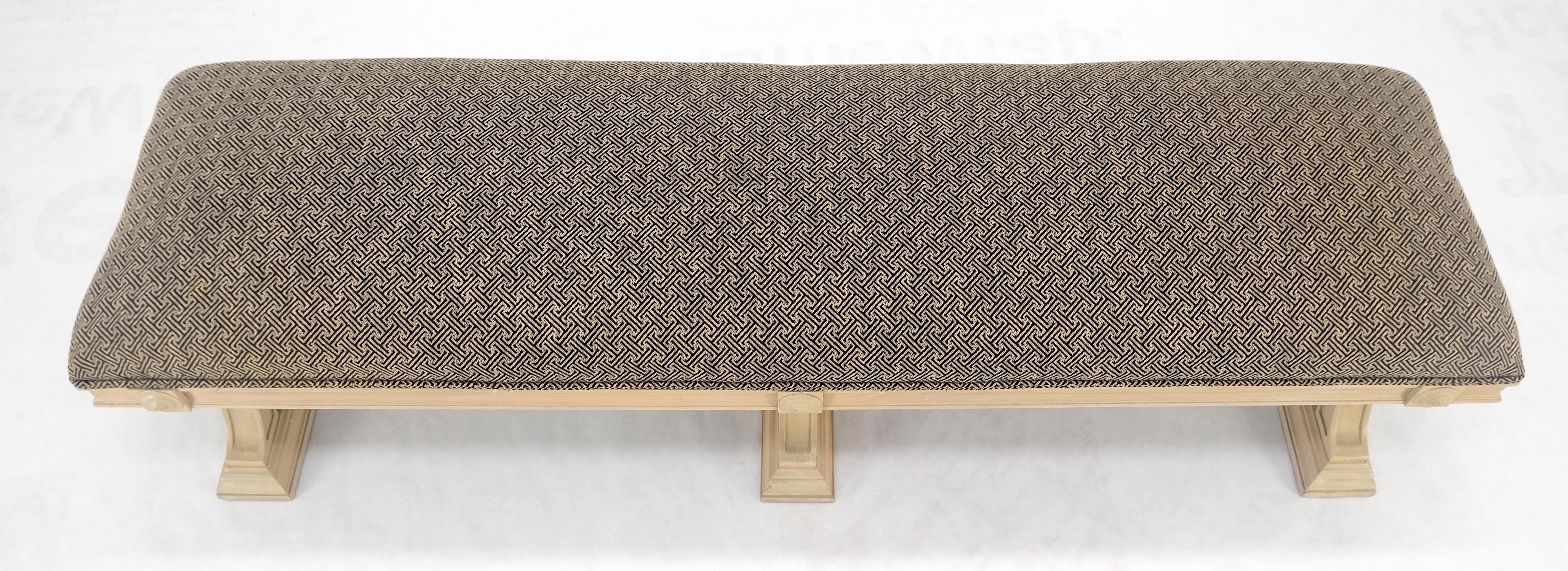American Bleached Carved Mahogany Tripple Pedestals Base Upholstered Seat Bench MINT! For Sale