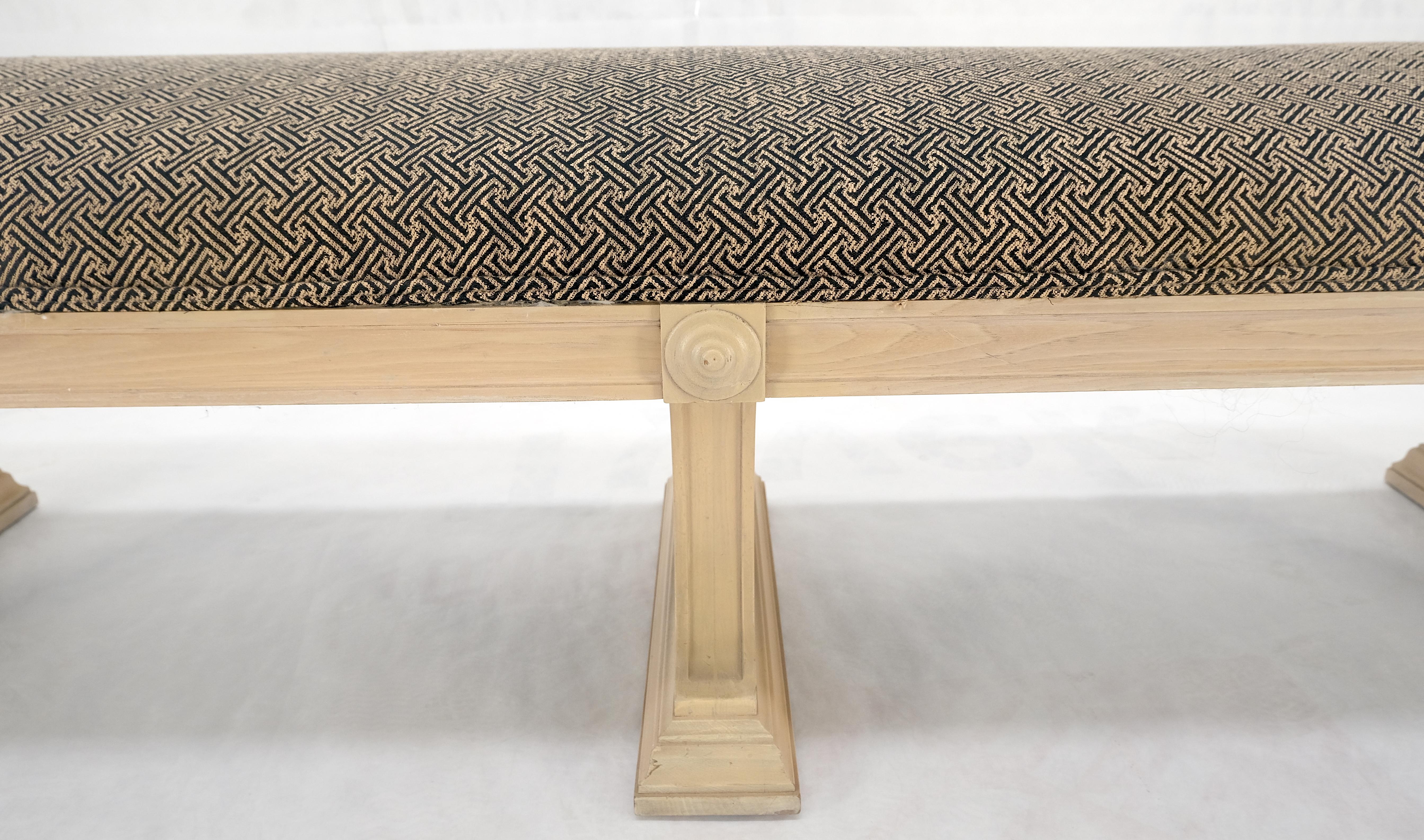 Bleached Carved Mahogany Tripple Pedestals Base Upholstered Seat Bench MINT! In Good Condition For Sale In Rockaway, NJ
