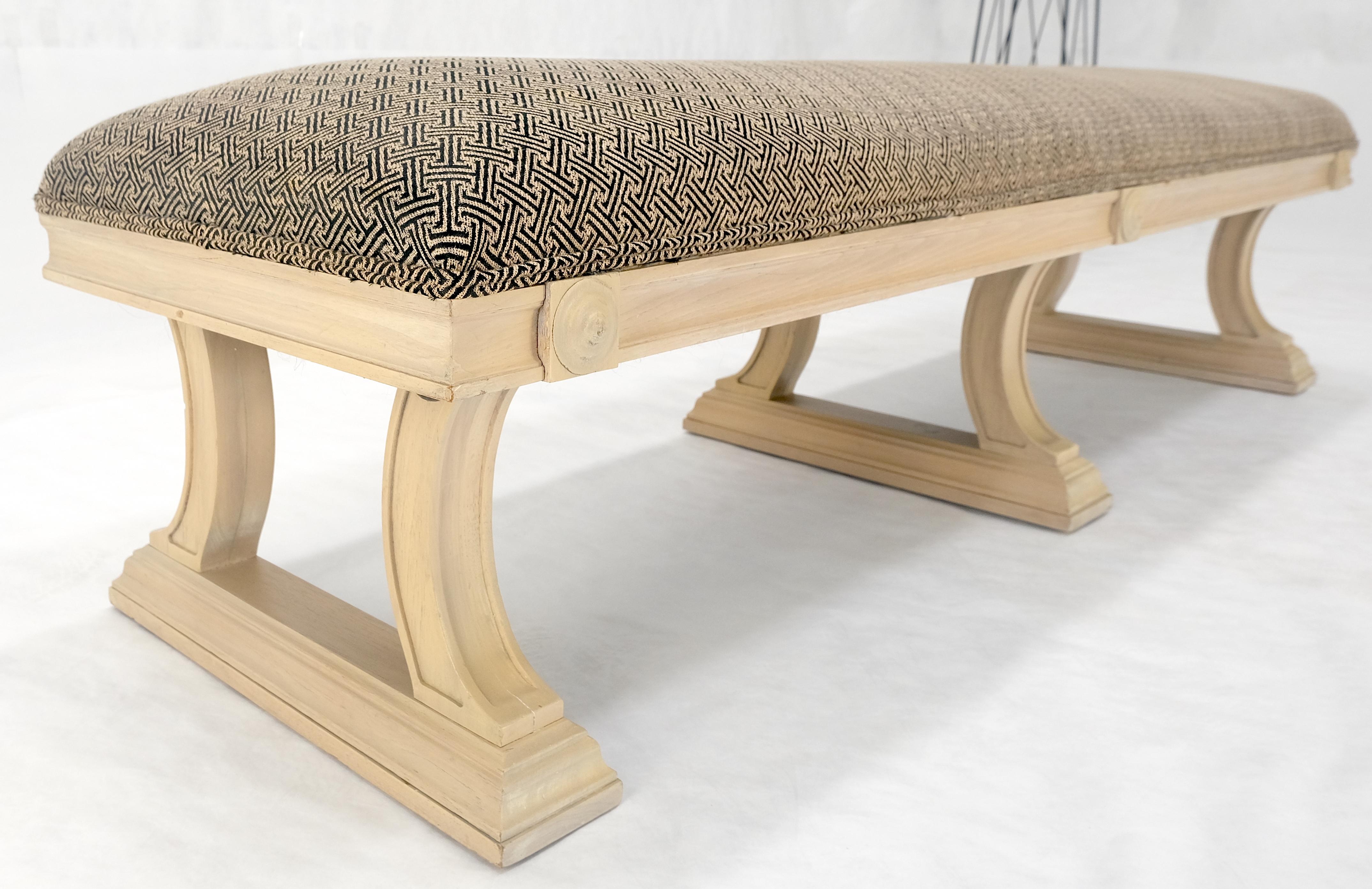 Bleached Carved Mahogany Tripple Pedestals Base Upholstered Seat Bench MINT! For Sale 1