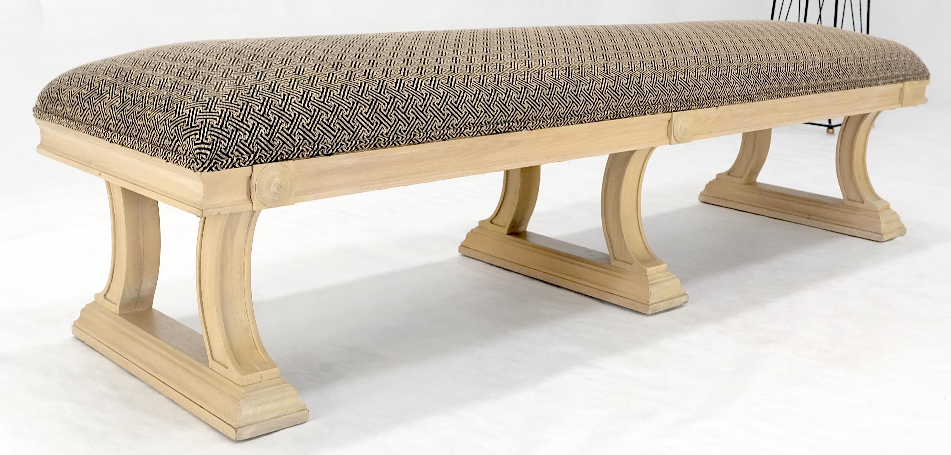 Bleached Carved Mahogany Tripple Pedestals Base Upholstered Seat Bench MINT! For Sale 2