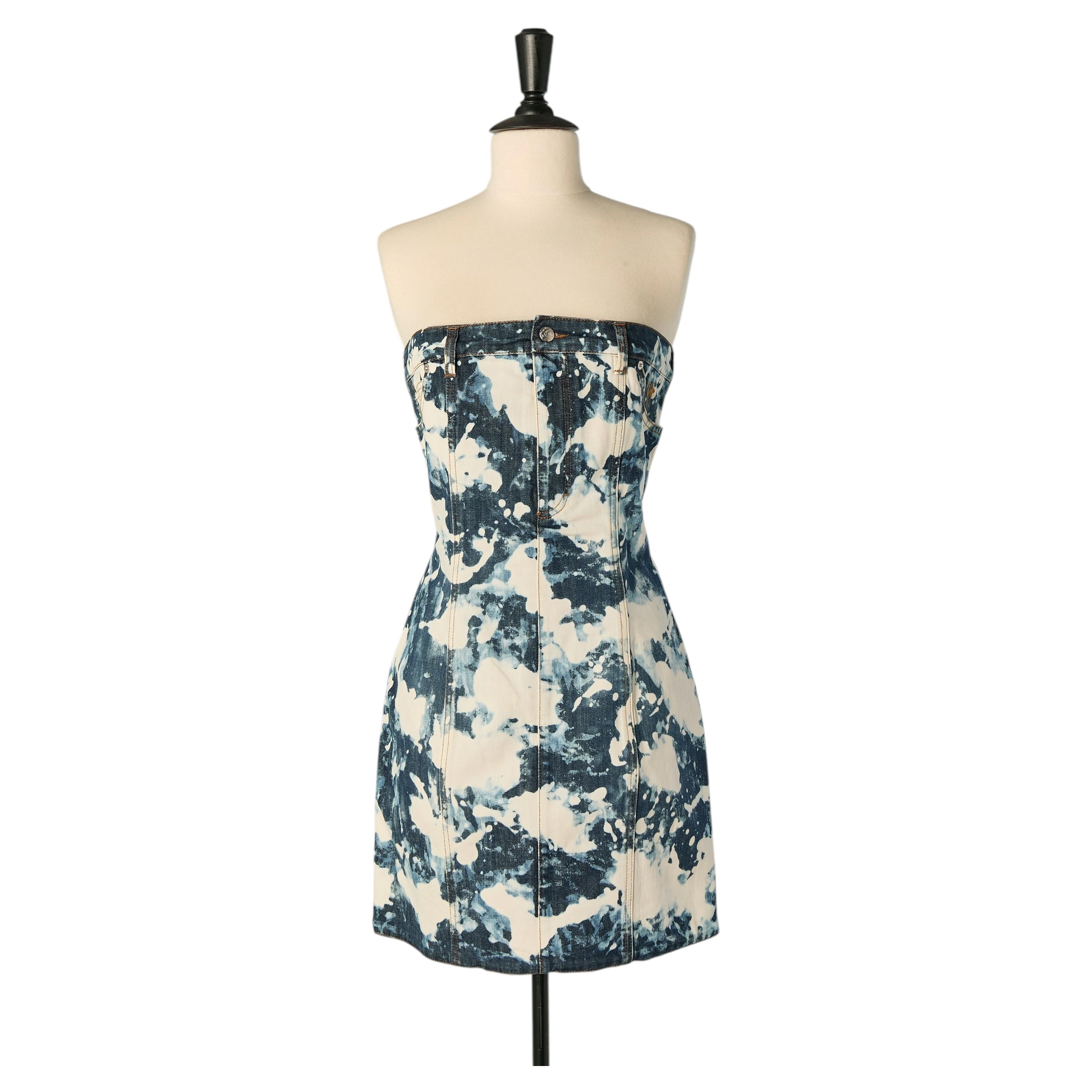 Bleached denim bustier mini dress McQ Alexander McQUEEN