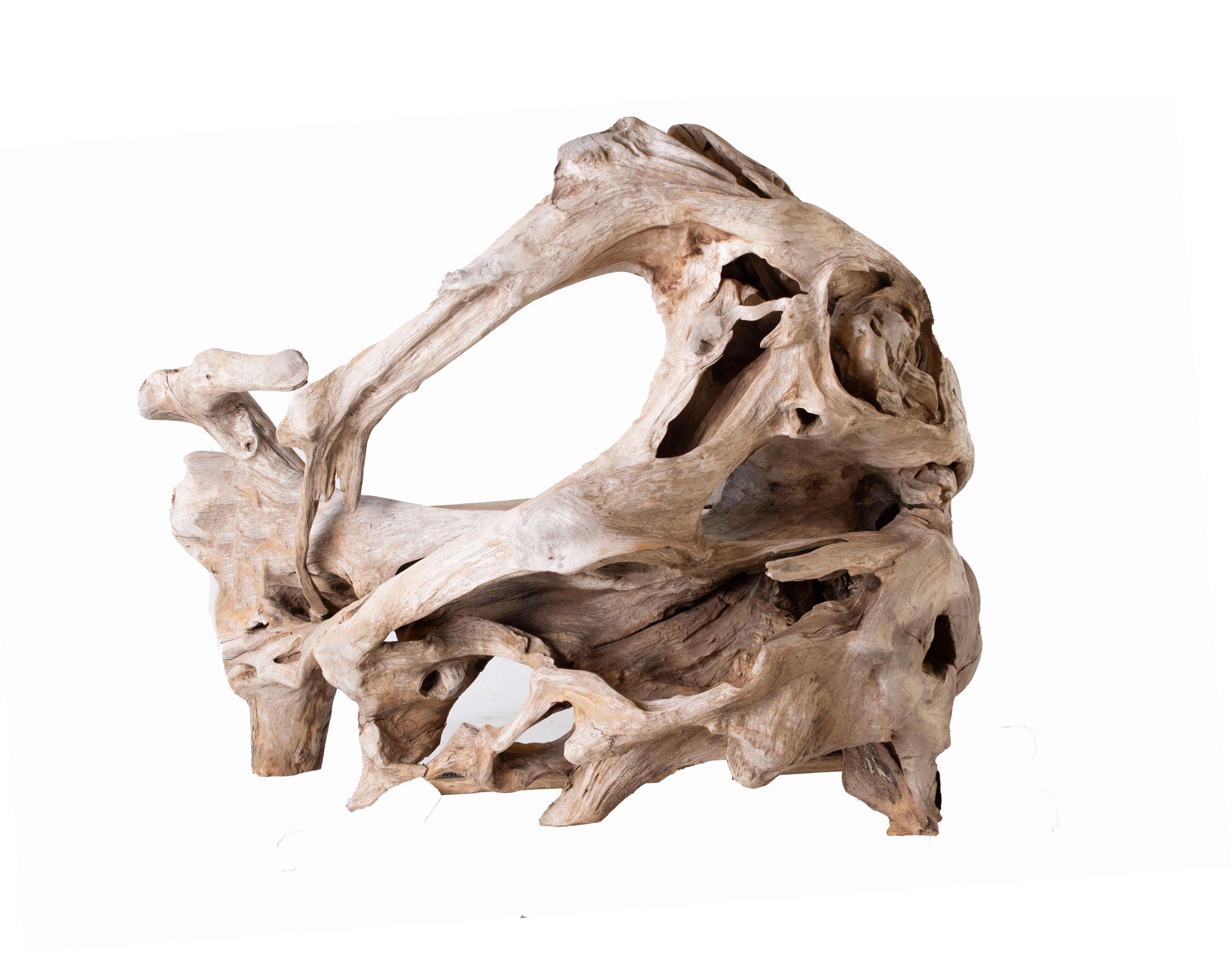 Organic Modern Bleached Driftwood Teak Bench
