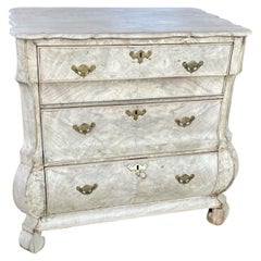 Bleached Dutch Oak Bombay Chest Of Drawers With Walnut Burl Veneer, 1820s