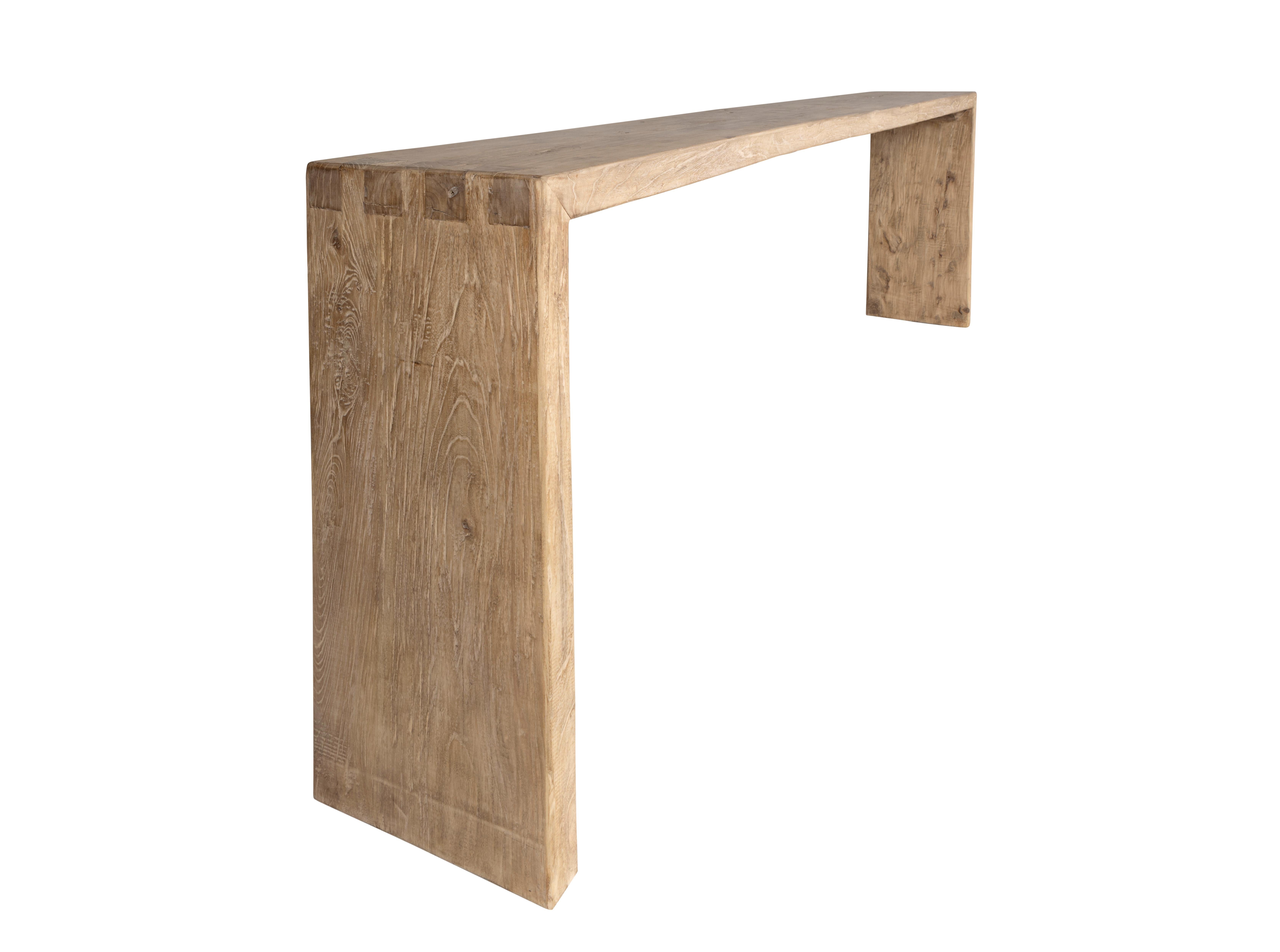 Bleached Elm Waterfall Console Table with Dovetail Corners In Good Condition For Sale In Dallas, TX