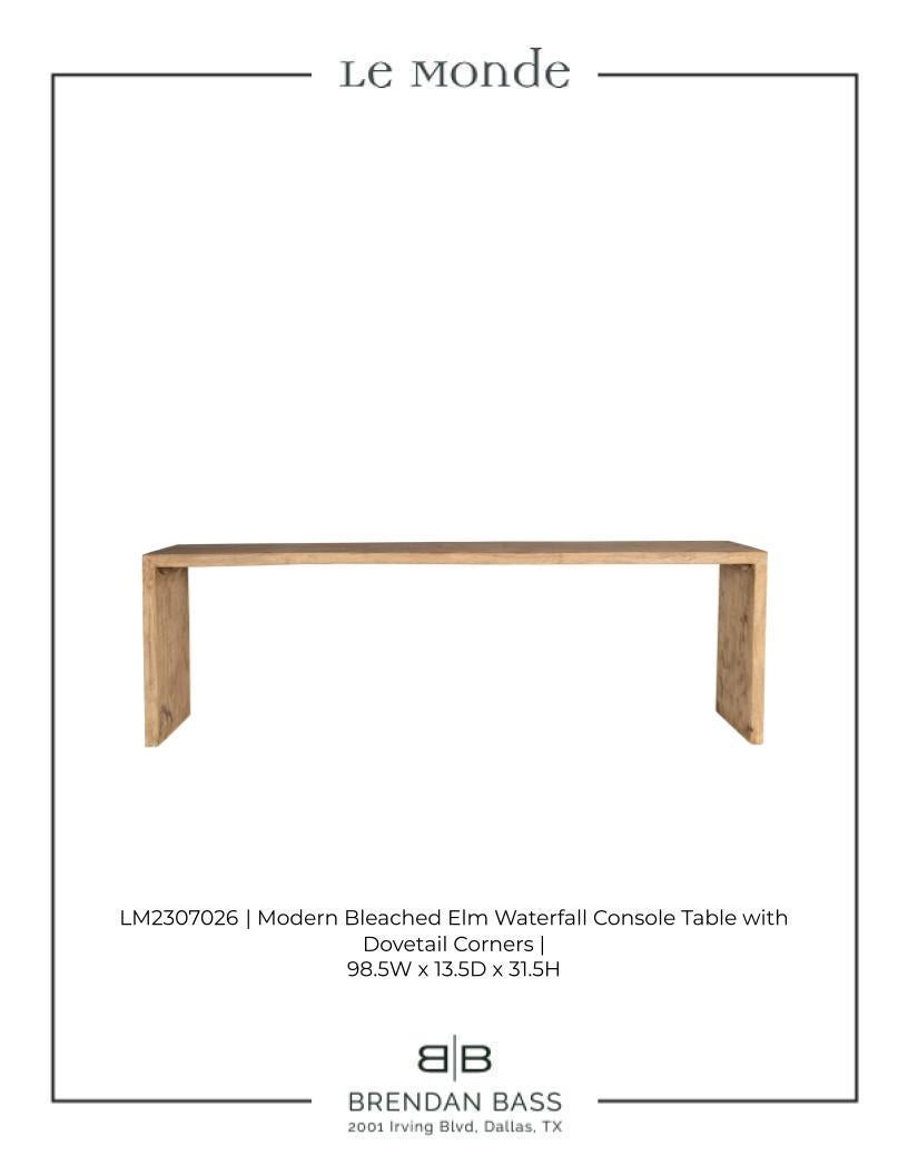 Wood Bleached Elm Waterfall Console Table with Dovetail Corners For Sale