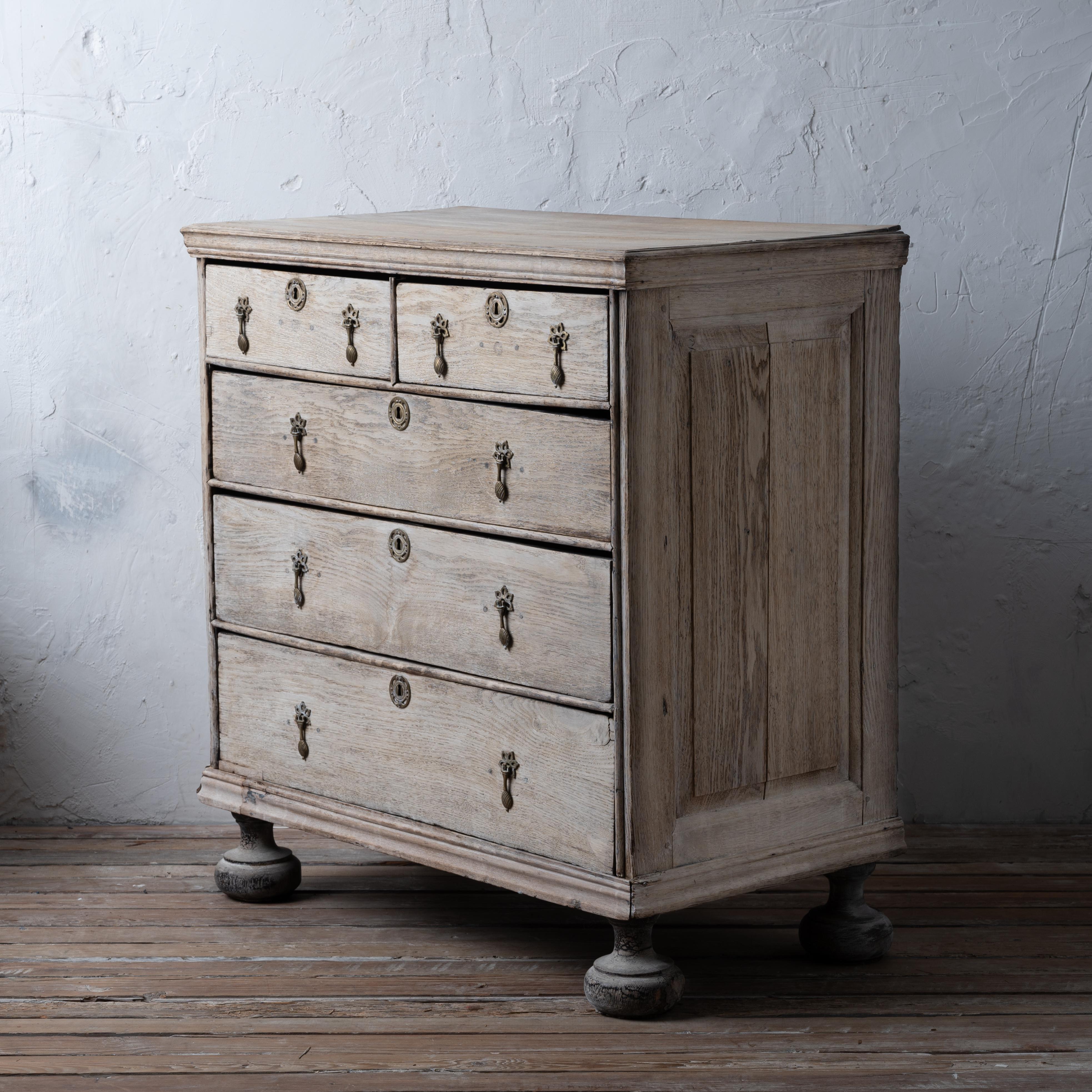 Brass Bleached English Oak Chest, 18th Century For Sale