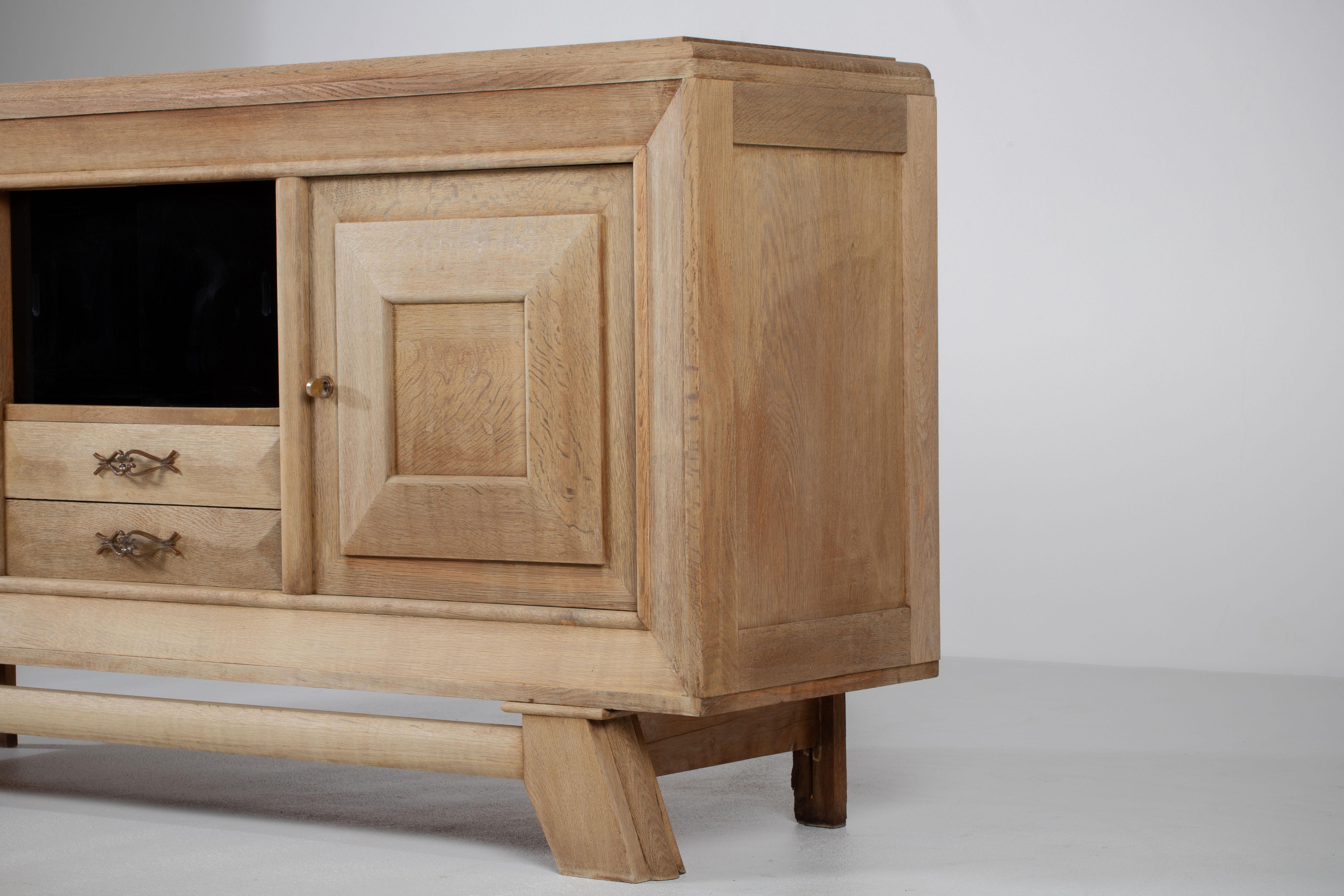 Bleached French Large Art Deco Sideboard Oak, 1940s For Sale 7