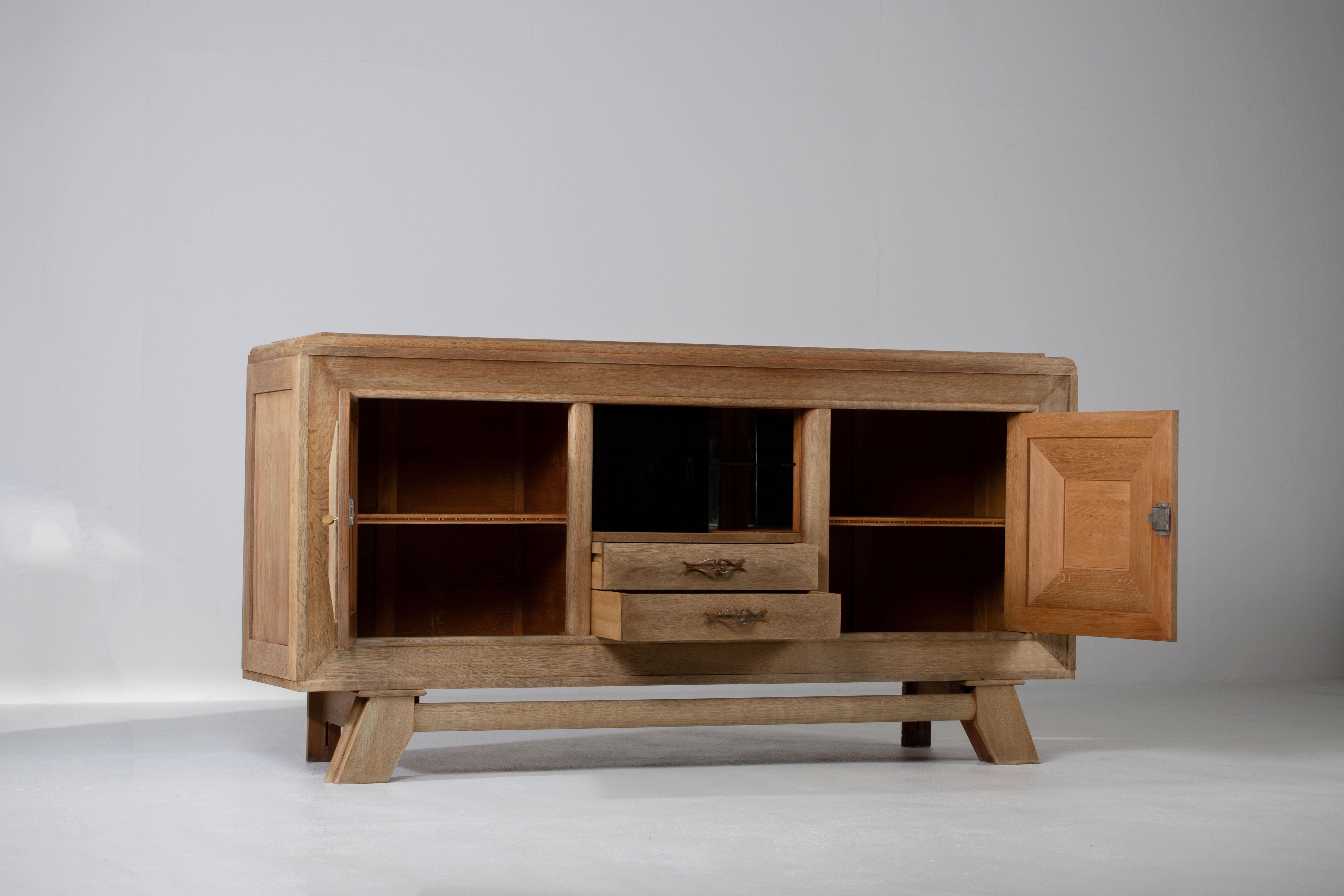 Bleached French Large Art Deco Sideboard Oak, 1940s For Sale 9