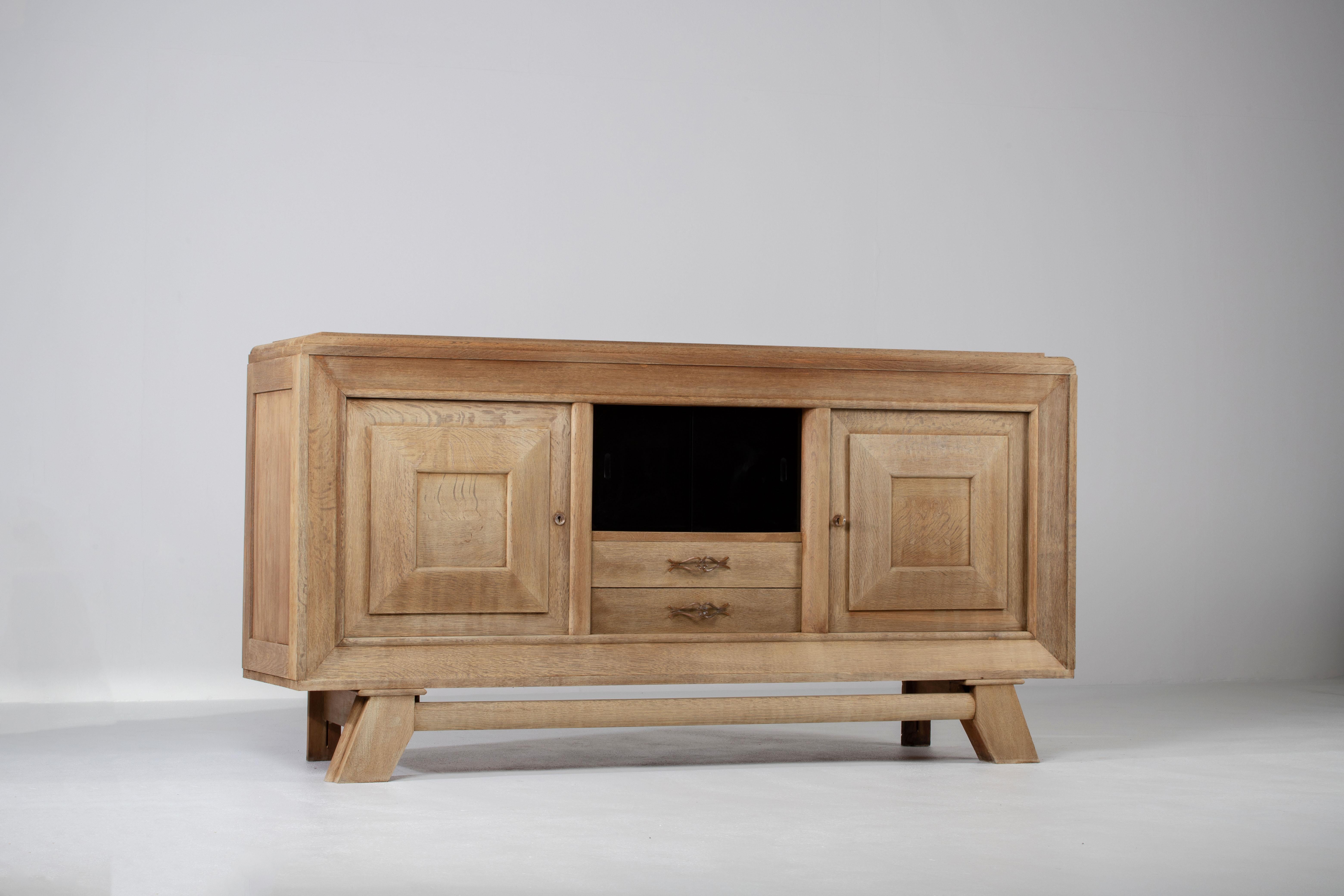 Mid-20th Century Bleached French Large Art Deco Sideboard Oak, 1940s For Sale