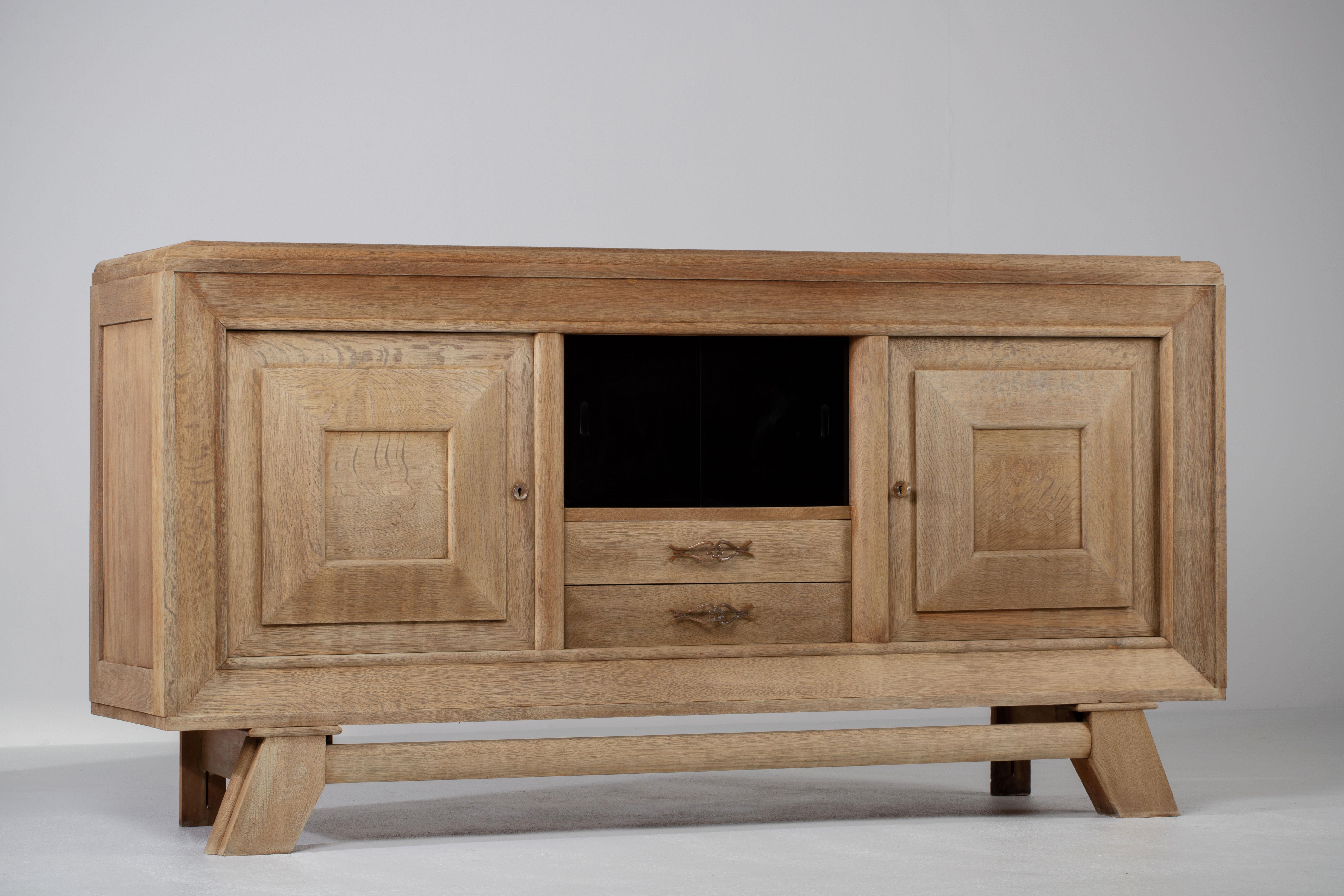 Bleached French Large Art Deco Sideboard Oak, 1940s For Sale 1
