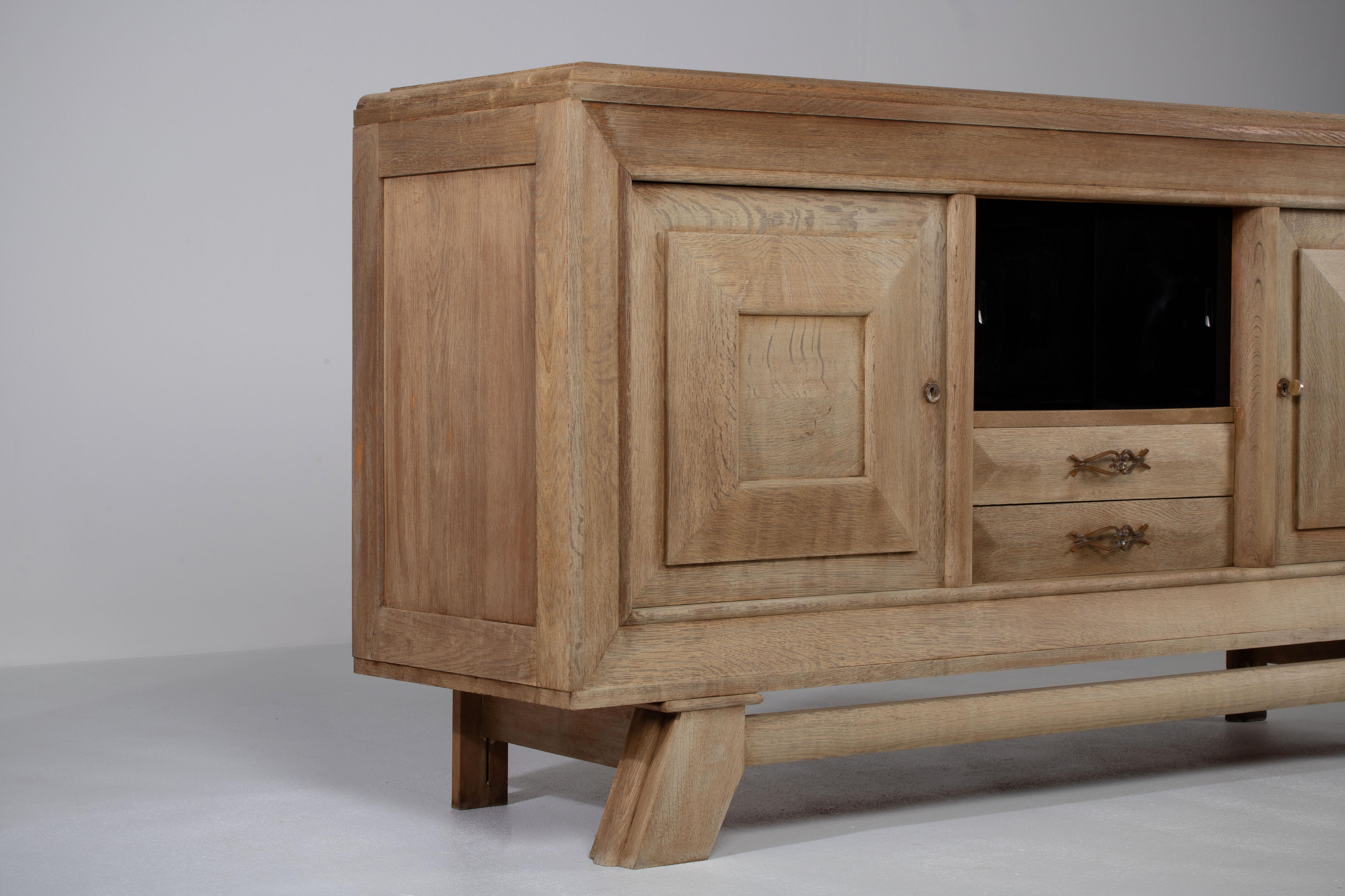 Bleached French Large Art Deco Sideboard Oak, 1940s For Sale 2