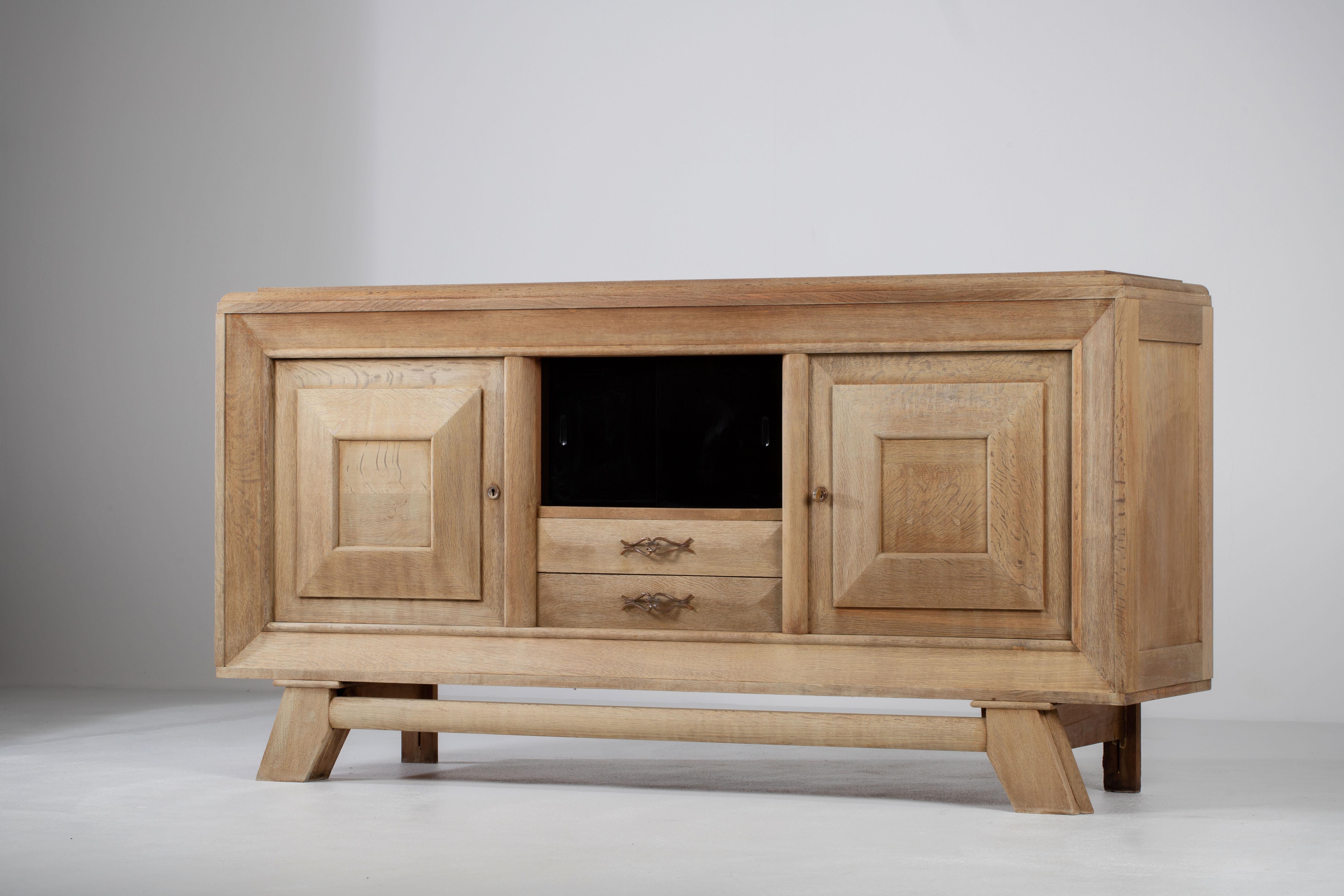 Bleached French Large Art Deco Sideboard Oak, 1940s For Sale 4