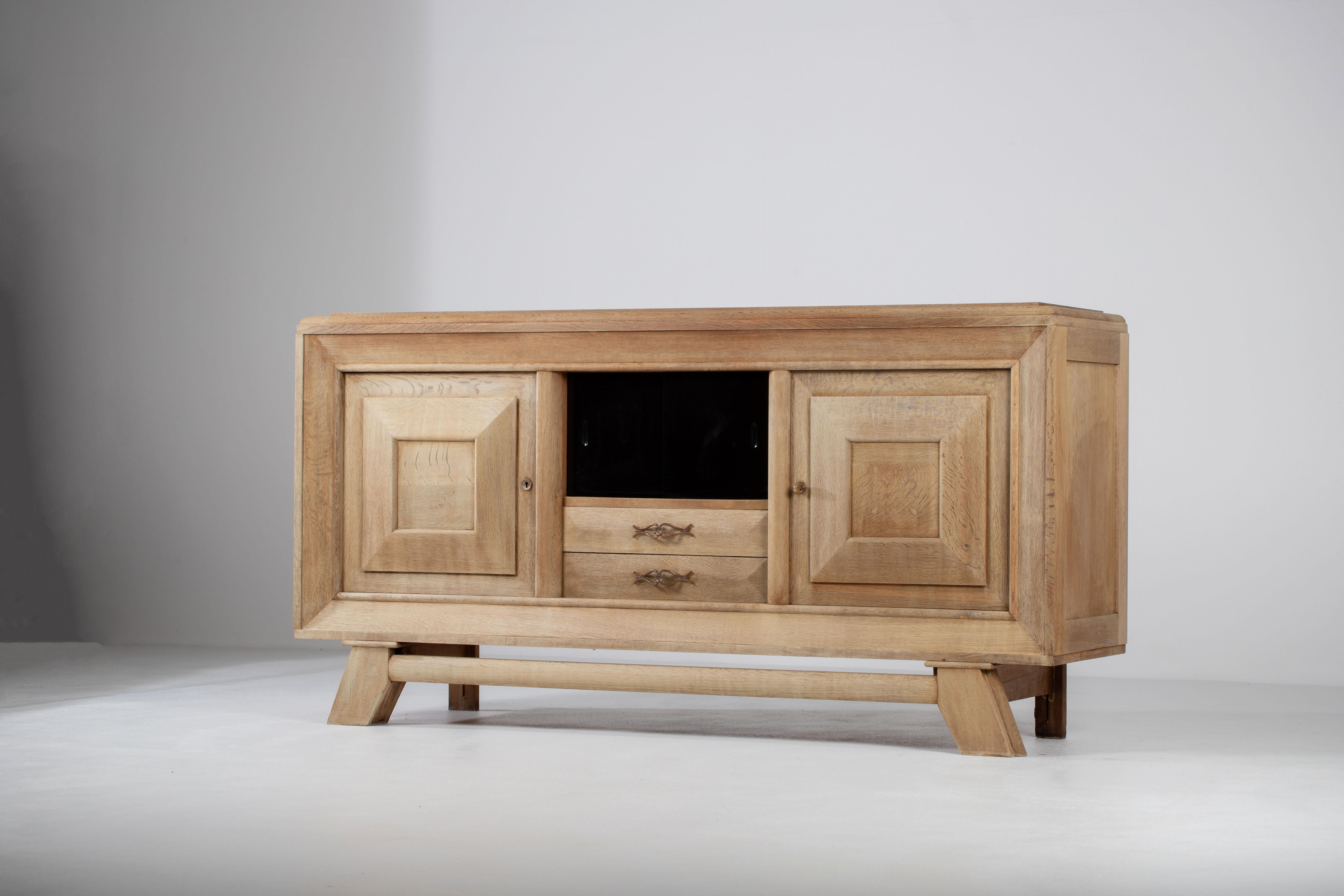 Bleached French Large Art Deco Sideboard Oak, 1940s For Sale 5