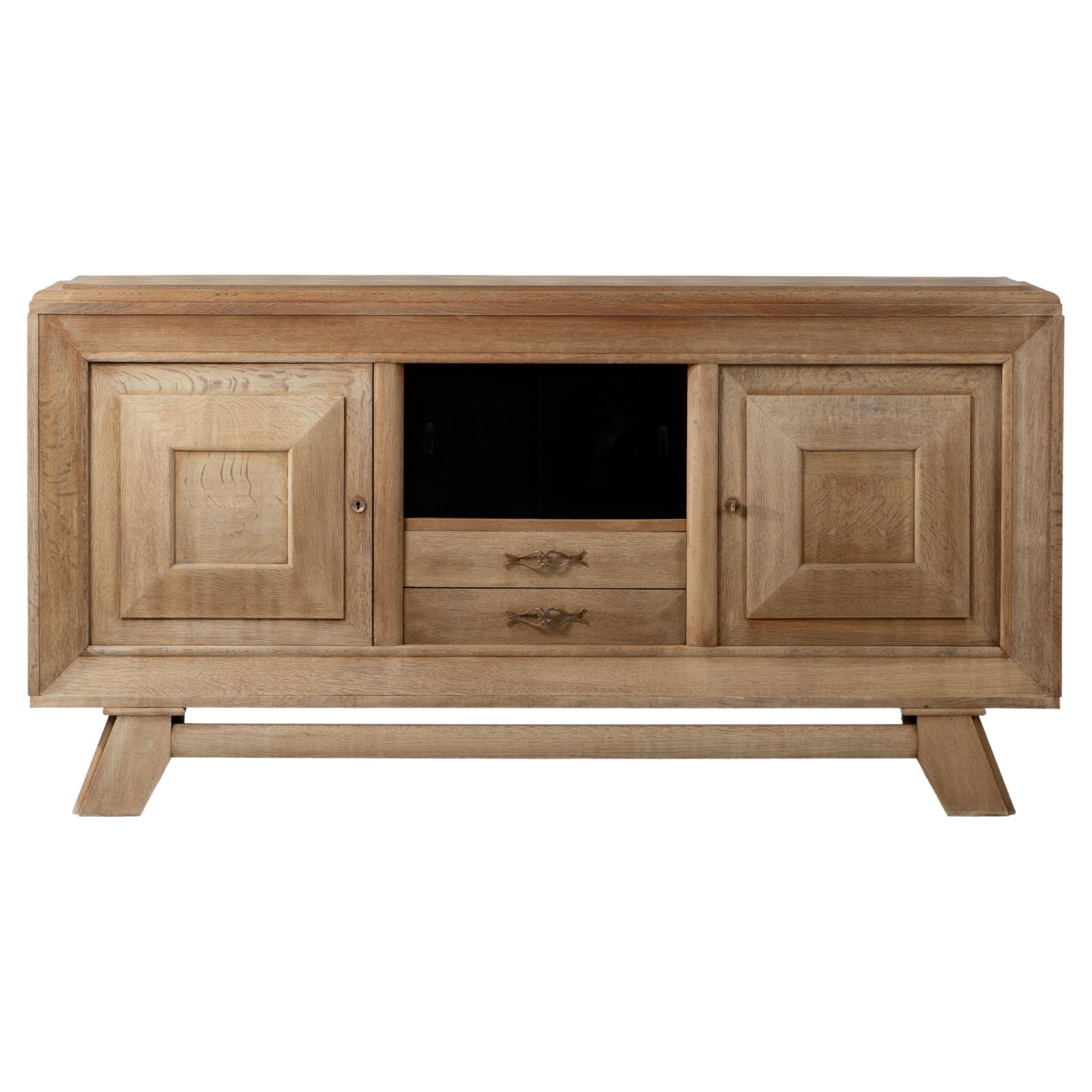 Bleached French Large Art Deco Sideboard Oak, 1940s