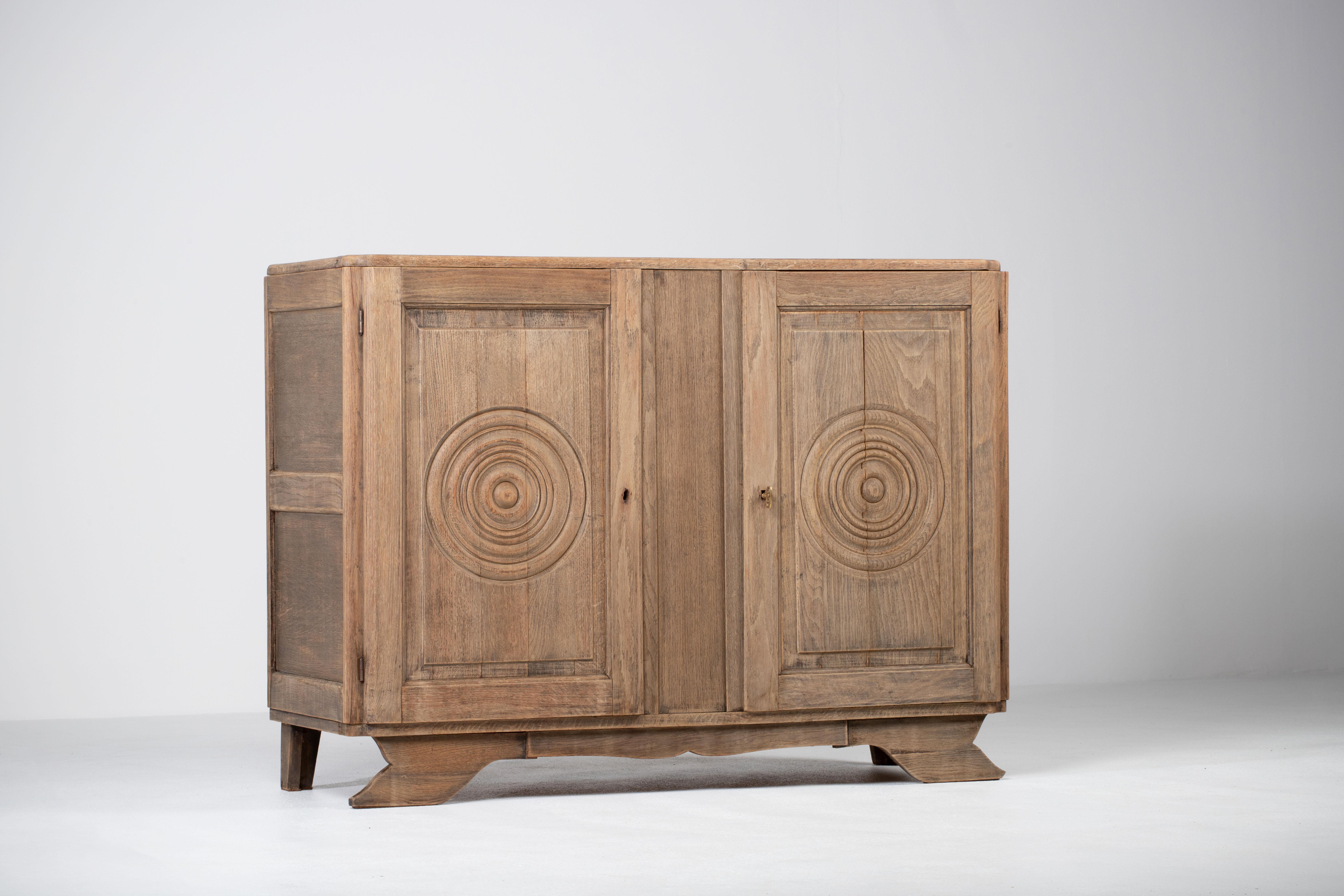 Bleached French Oak Art Deco Cabinet Sideboard, Charles Dudouyt, France In Good Condition In Wiesbaden, DE