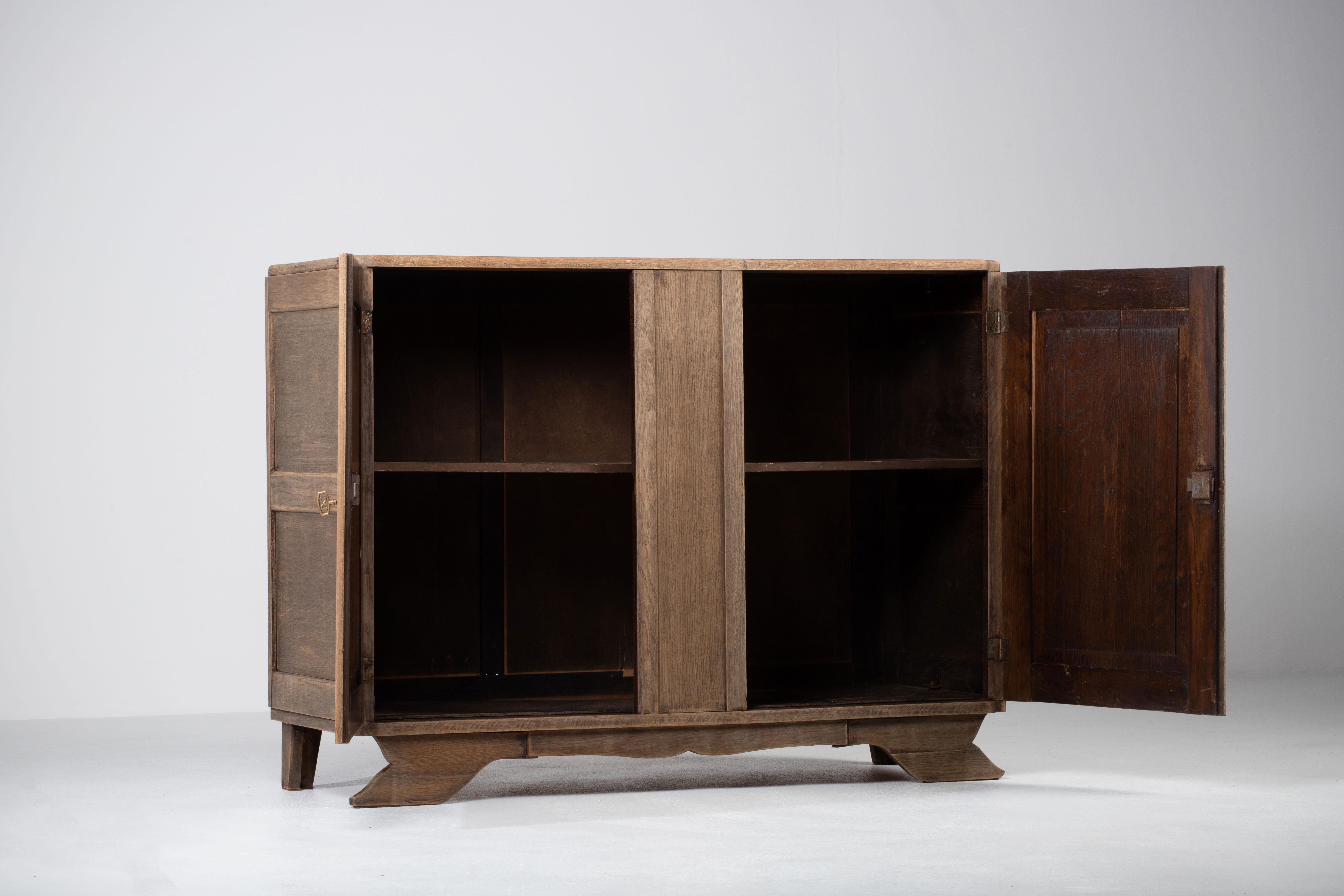 Mid-20th Century Bleached French Oak Art Deco Cabinet Sideboard, Charles Dudouyt, France