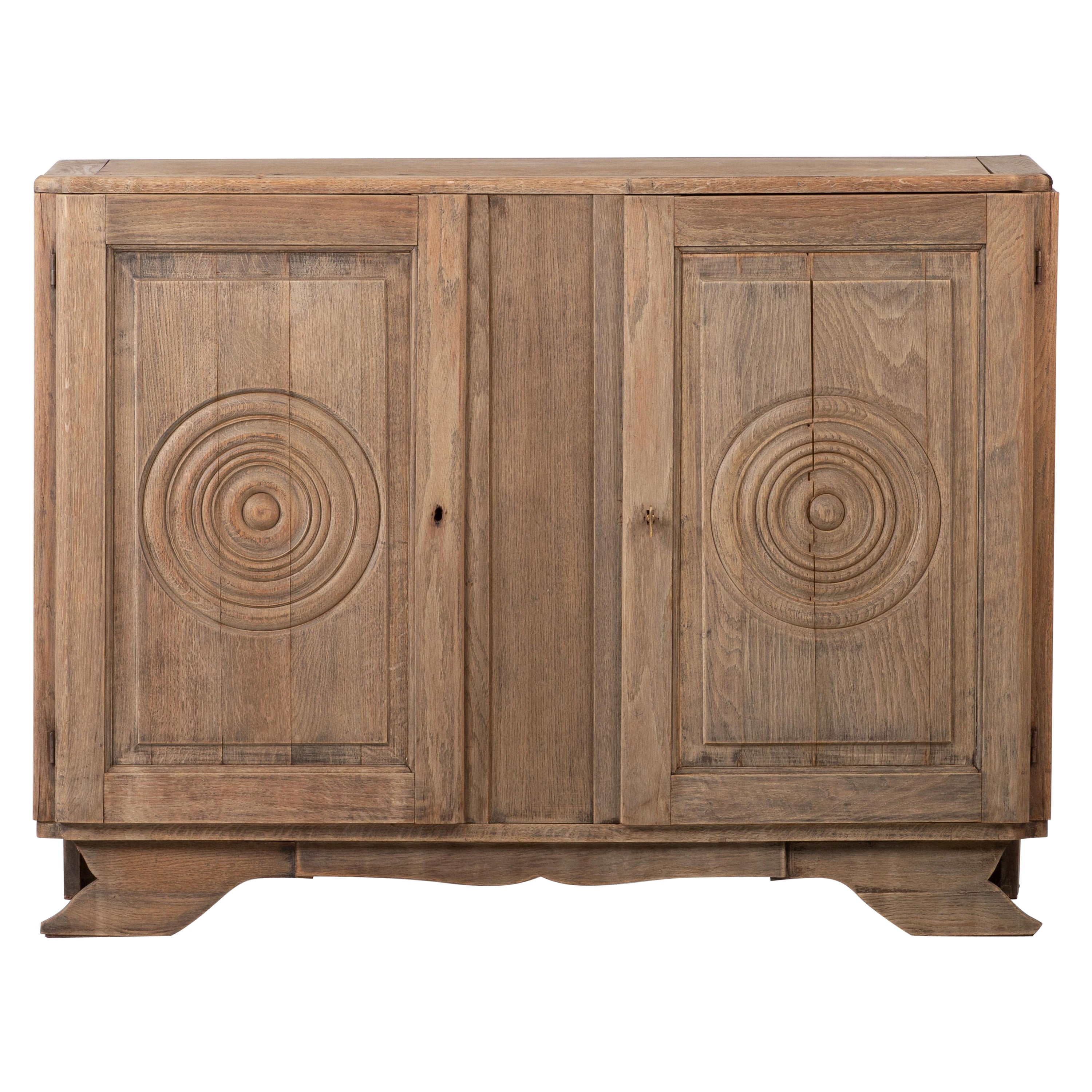 Bleached French Oak Art Deco Cabinet Sideboard, Charles Dudouyt, France