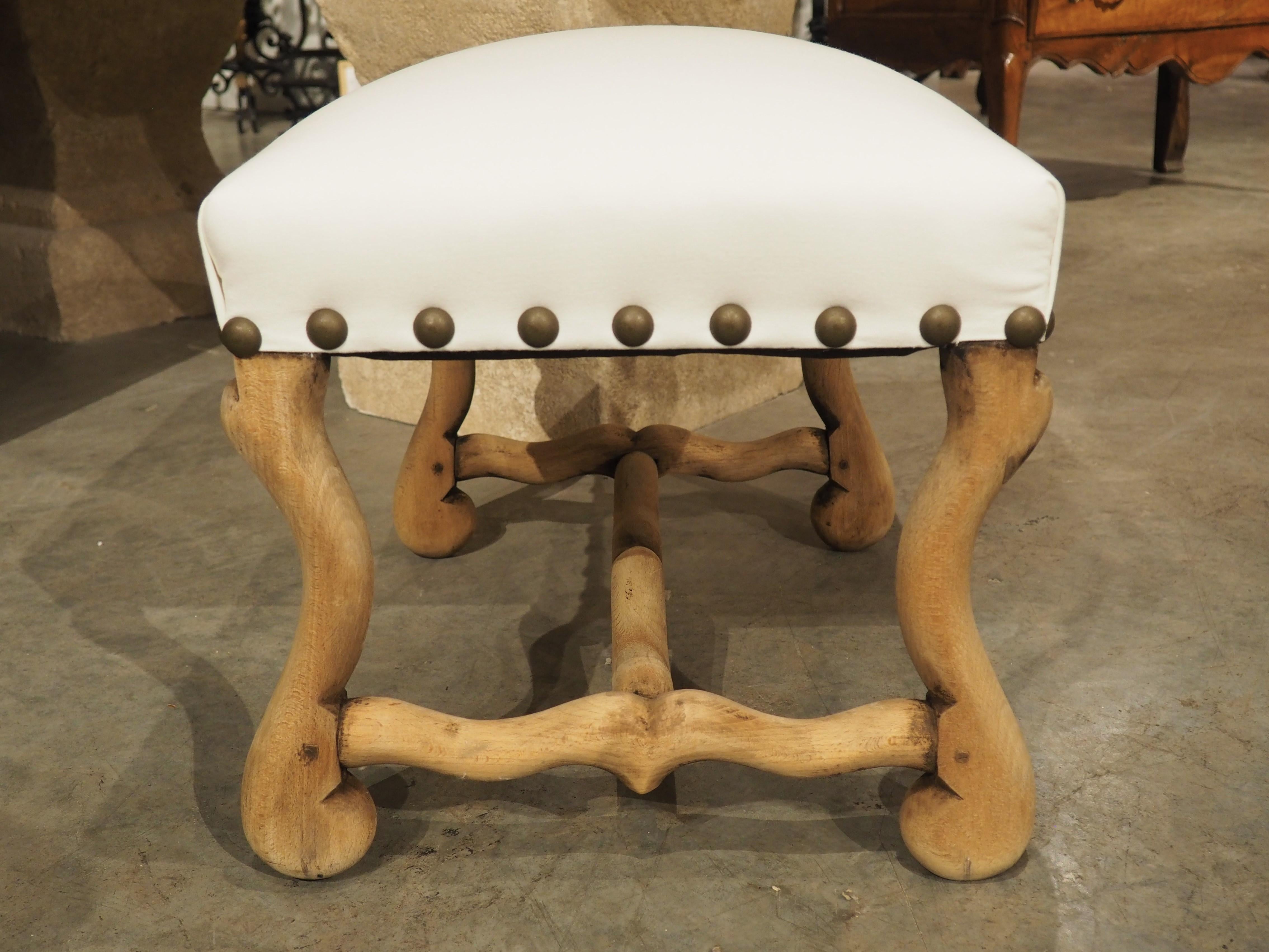 Bleached French Os De Mouton Tabouret Stool, White Cotton Upholstery, C. 1900 In Good Condition For Sale In Dallas, TX