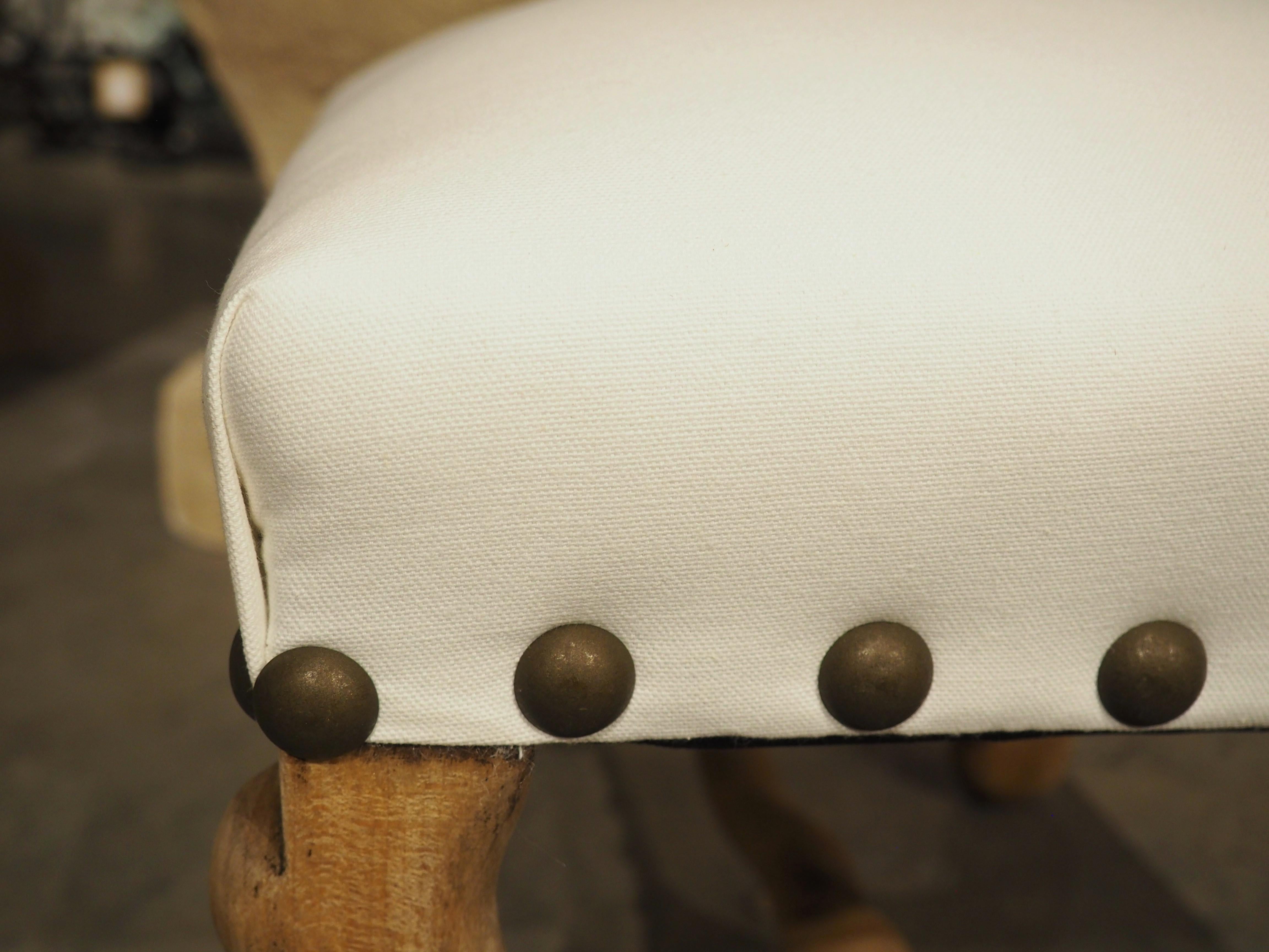 Metal Bleached French Os De Mouton Tabouret Stool, White Cotton Upholstery, C. 1900 For Sale