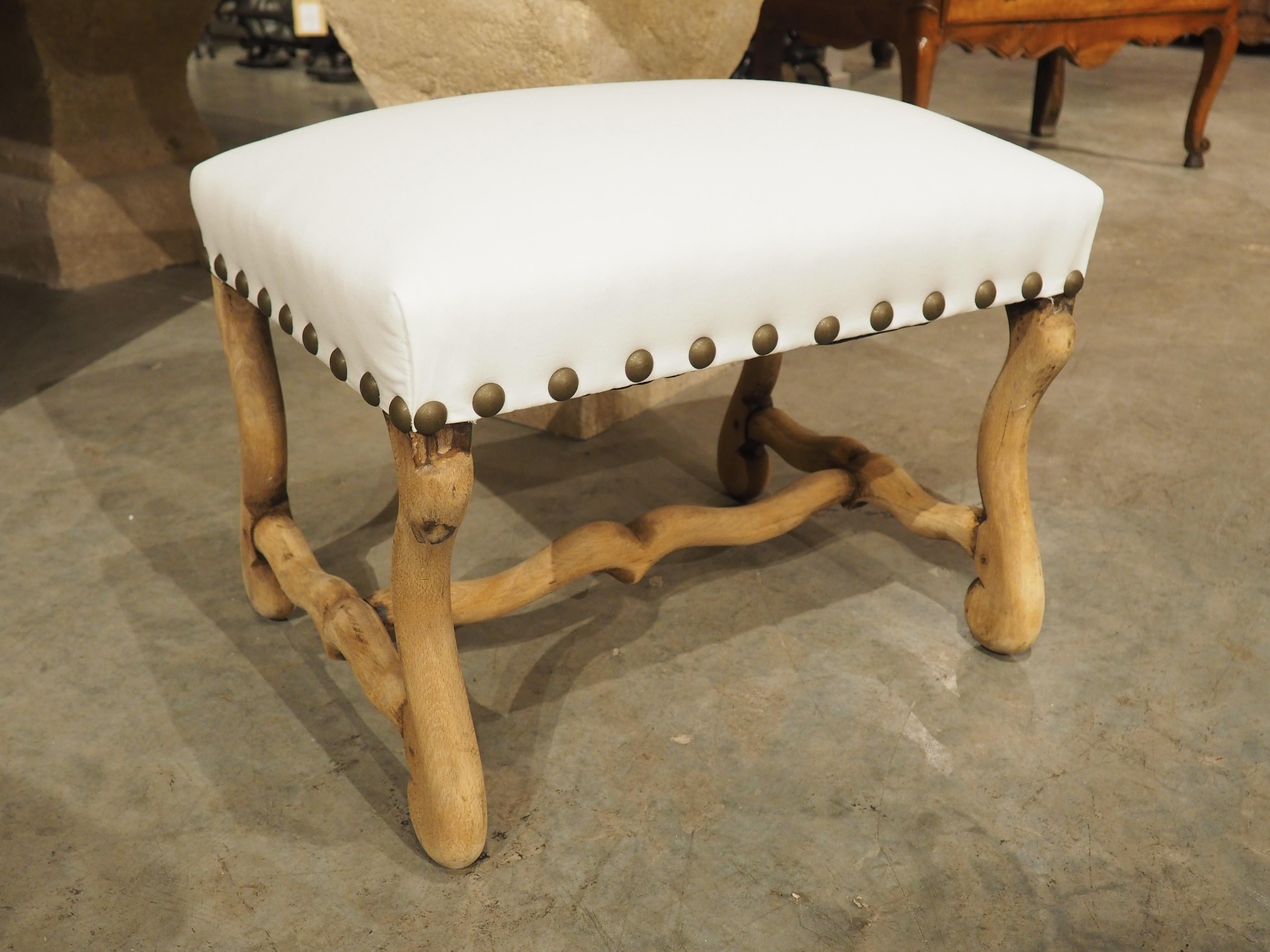 Bleached French Os De Mouton Tabouret Stool, White Cotton Upholstery, C. 1900 For Sale 1