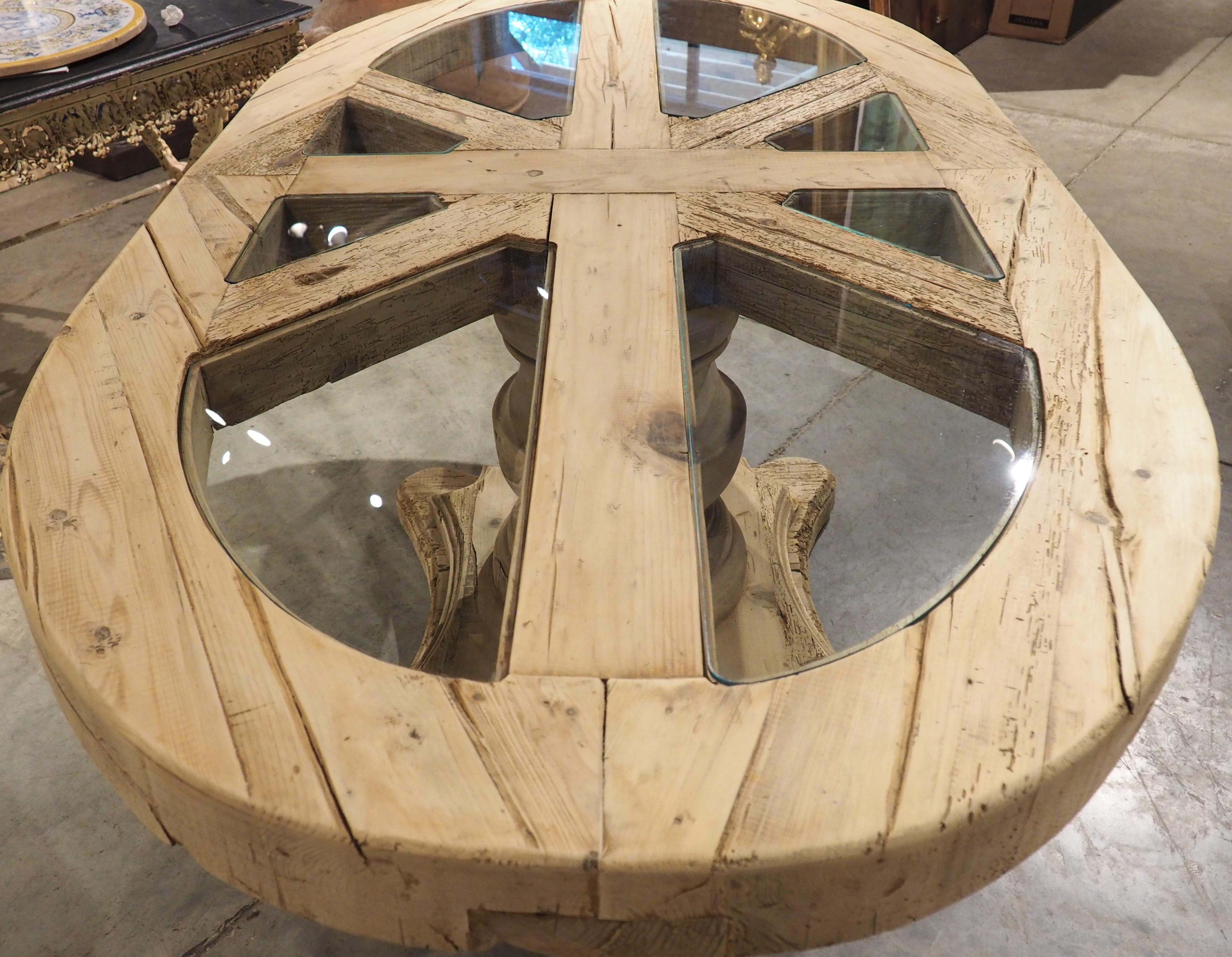 Bleached French Oval Dining or Breakfast Table, Glass Inset Panels, Circa 1940s For Sale 6