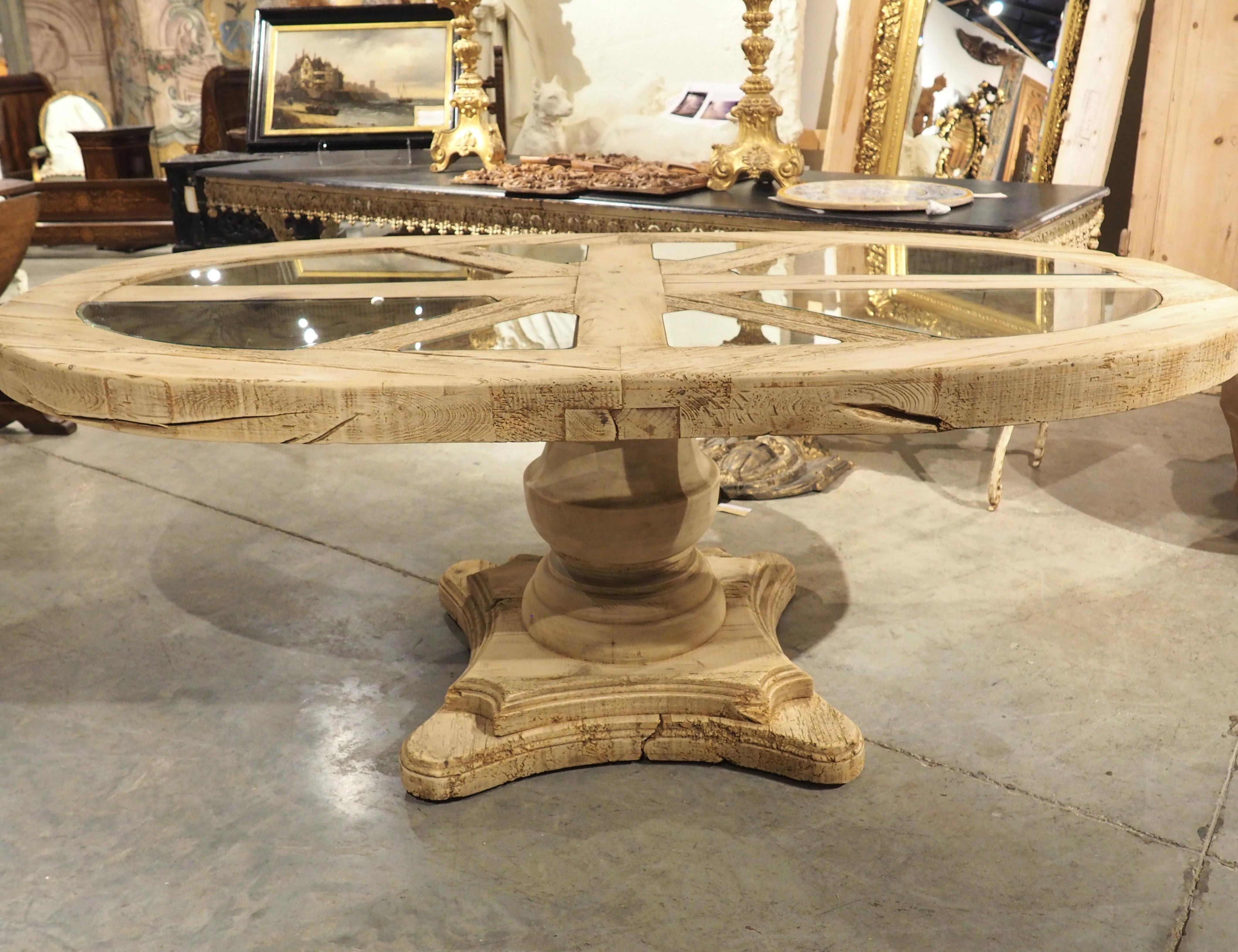 Bleached French Oval Dining or Breakfast Table, Glass Inset Panels, Circa 1940s For Sale 13
