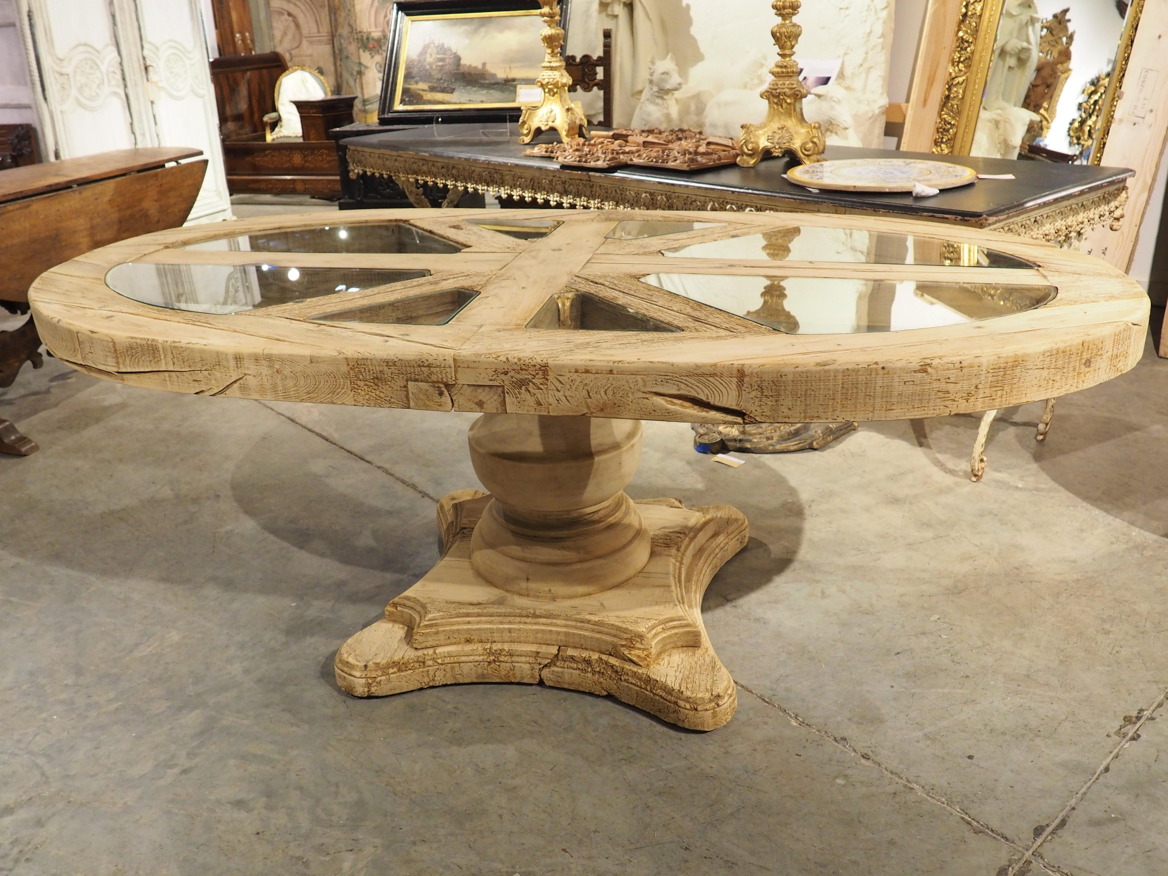 Bleached French Oval Dining or Breakfast Table, Glass Inset Panels, Circa 1940s For Sale 15