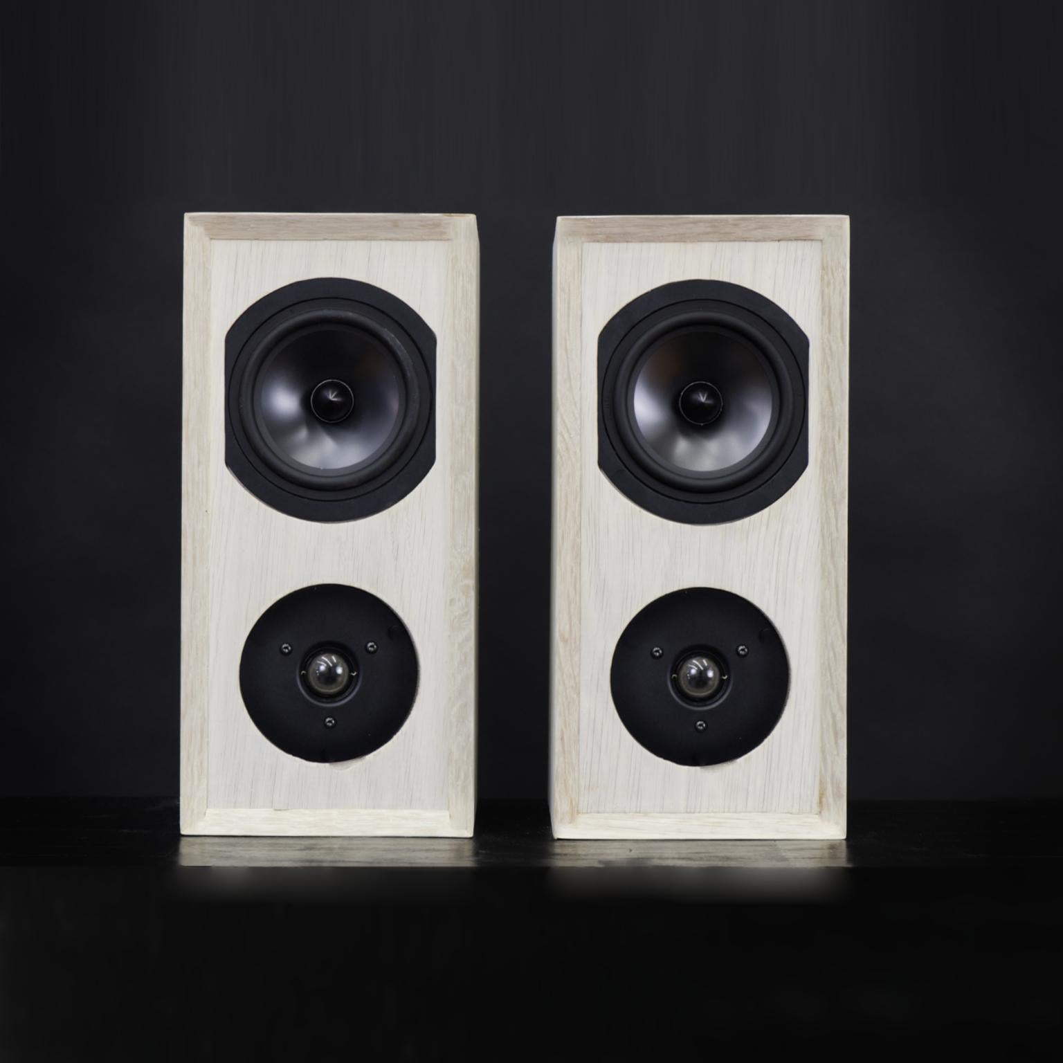 Minimalist Bleached Handmade Oak Speaker Set with Custom Cross Overs For Sale
