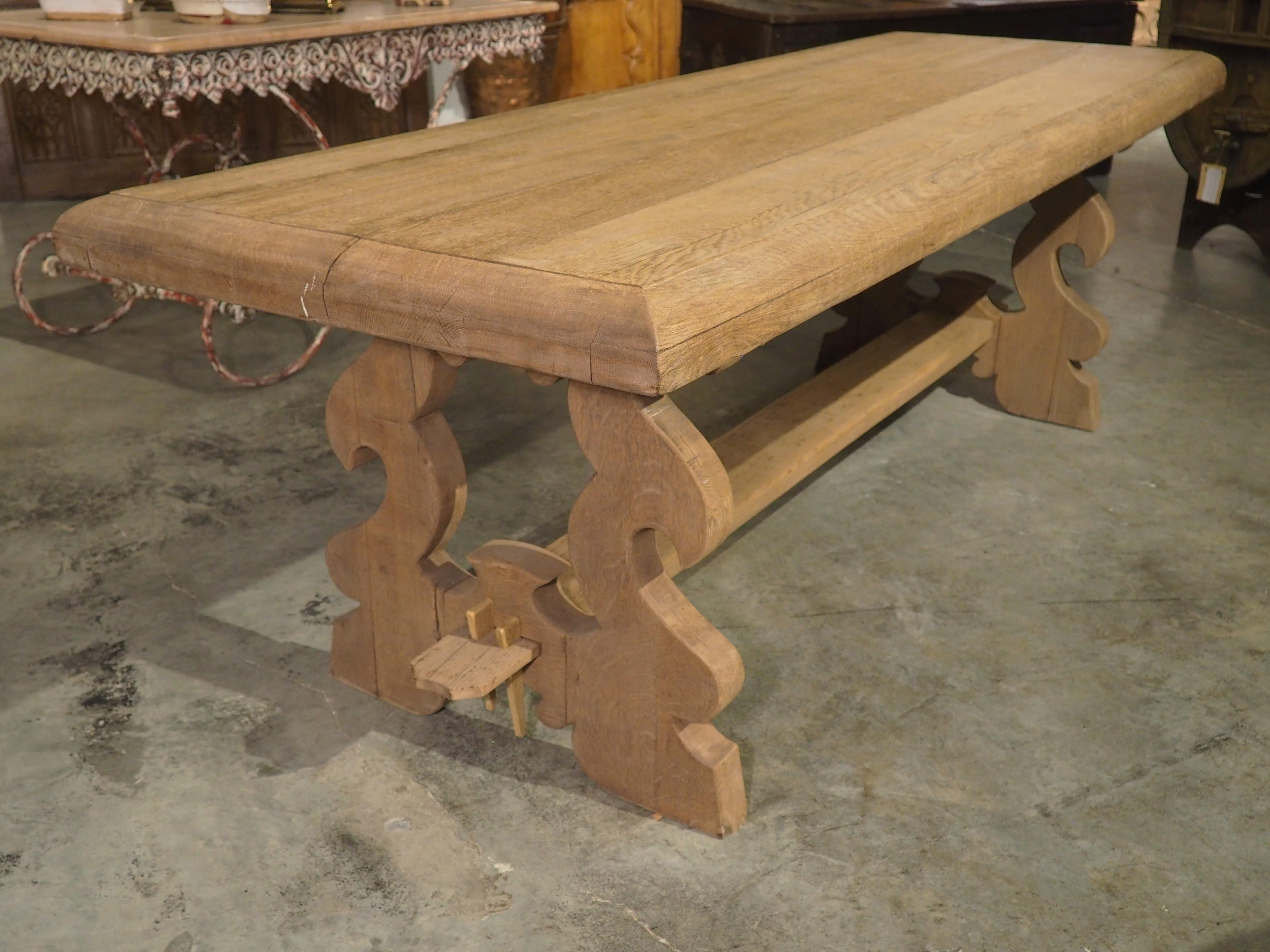 Bleached Italian Baroque Style Oak Trestle Table with Lyre Shaped Legs 6