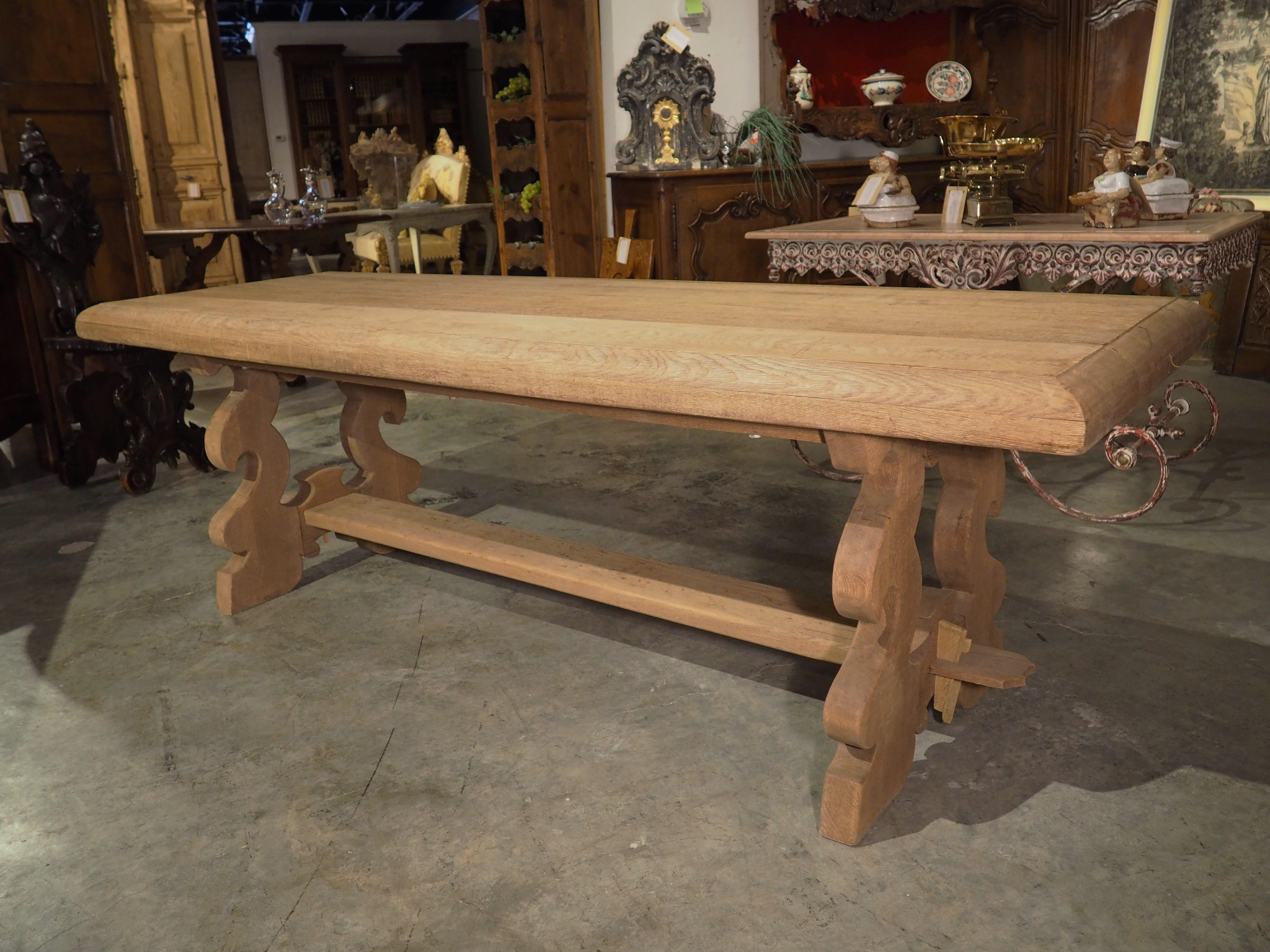 Bleached Italian Baroque Style Oak Trestle Table with Lyre Shaped Legs 7