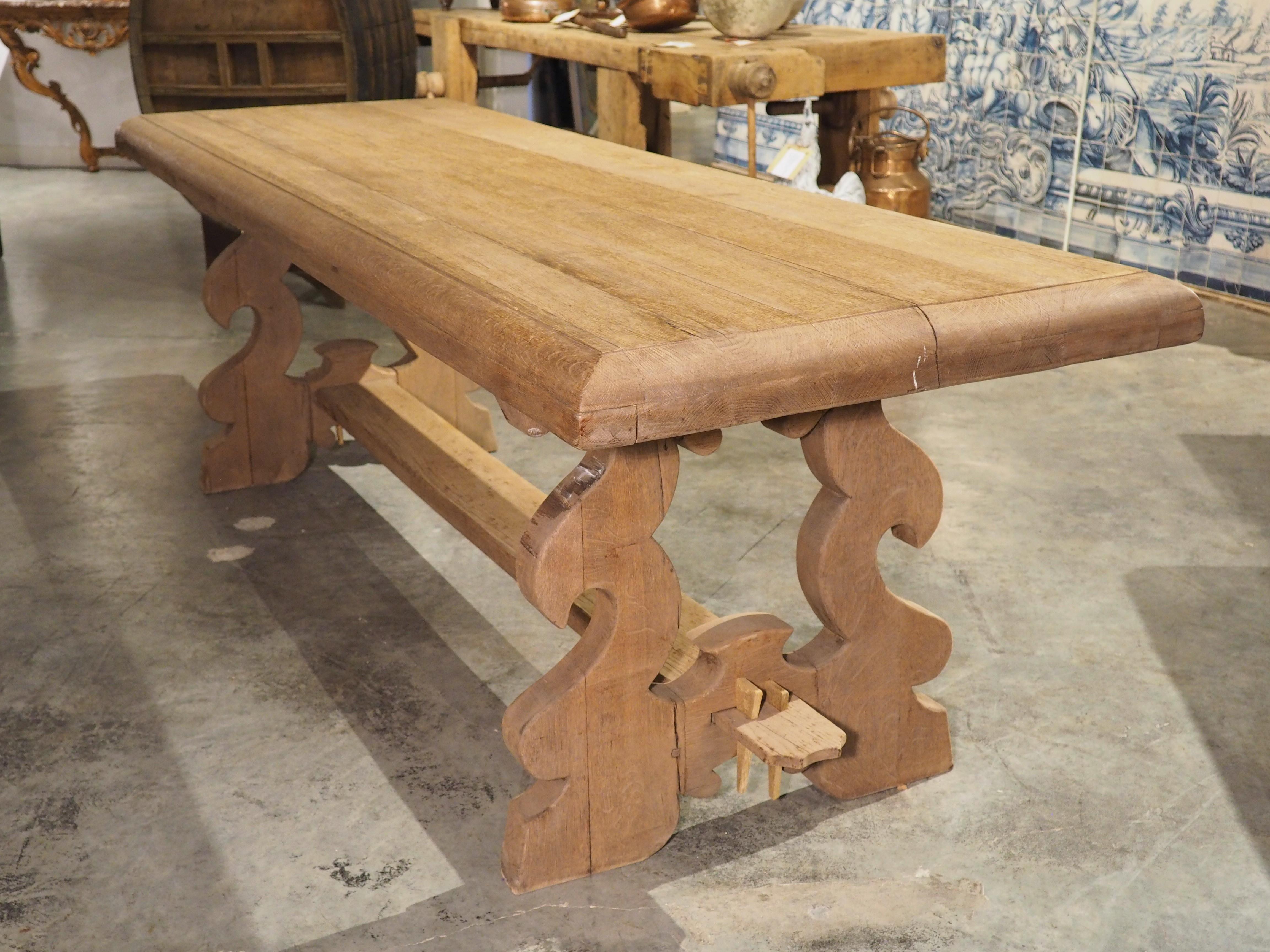Bleached Italian Baroque Style Oak Trestle Table with Lyre Shaped Legs 11