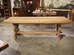 Bleached Italian Baroque Style Oak Trestle Table with Lyre Shaped Legs