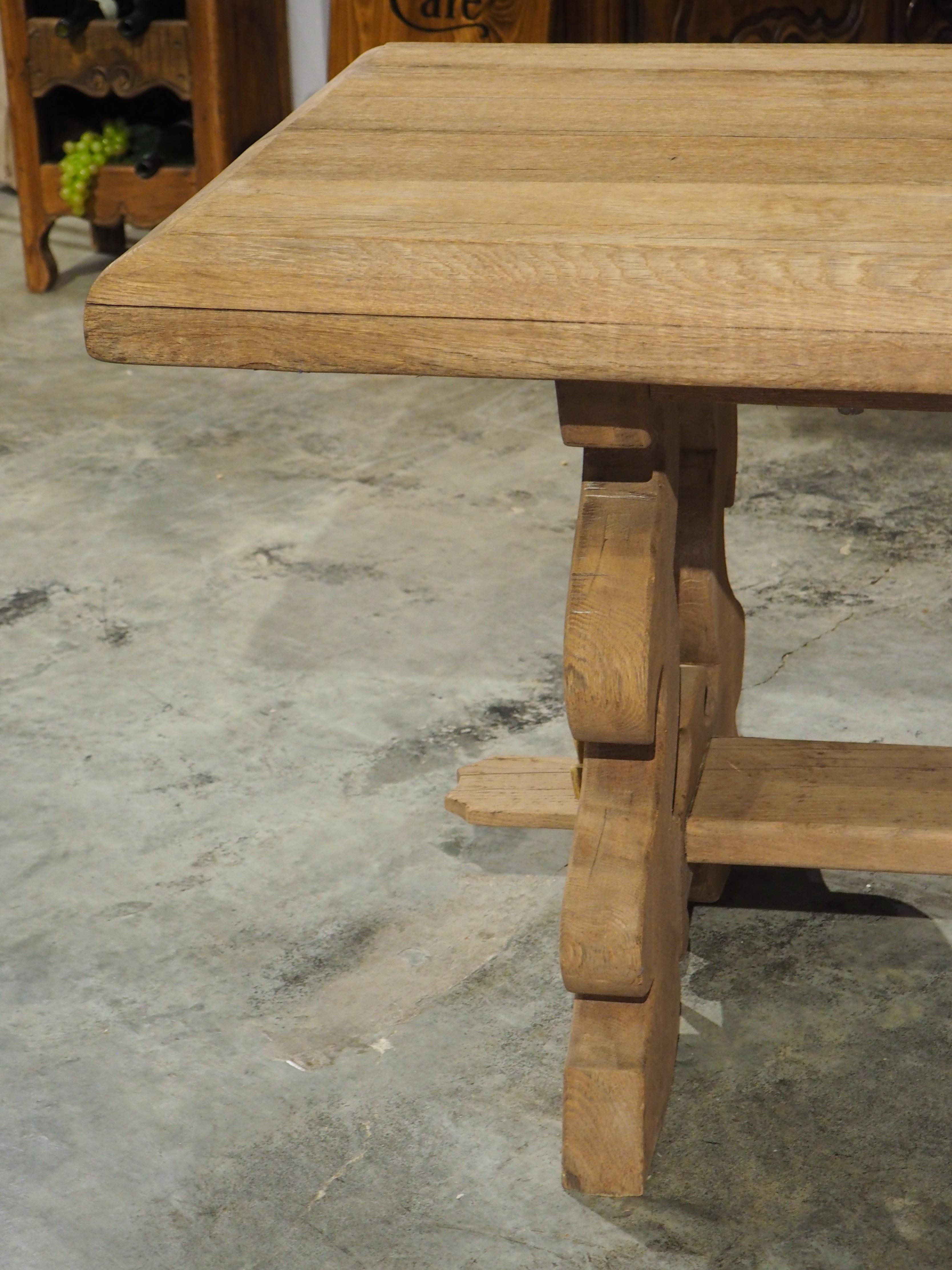 Bleached Italian Baroque Style Oak Trestle Table with Lyre Shaped Legs In Good Condition In Dallas, TX